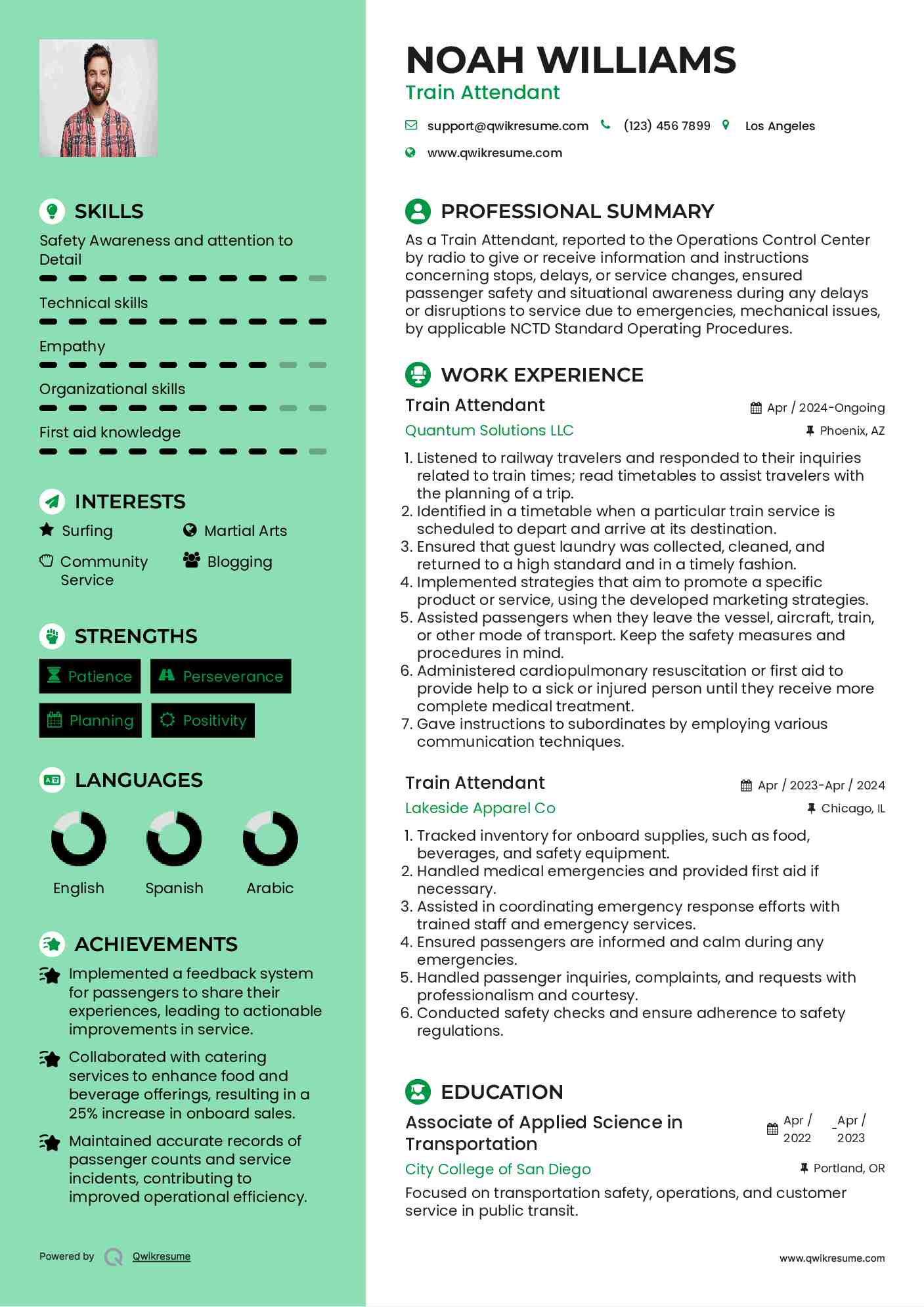 Train Attendant Resume Sample