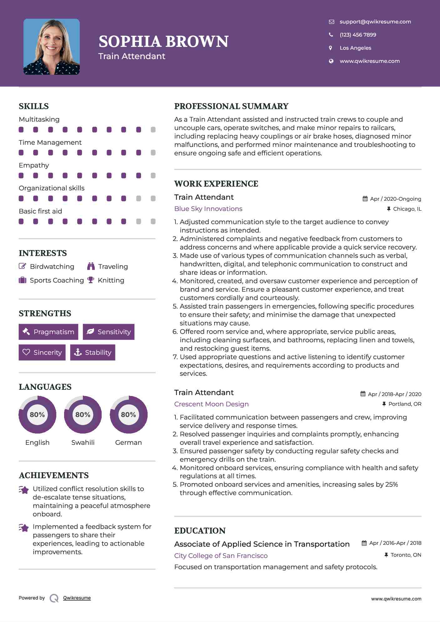 Train Attendant Resume Format