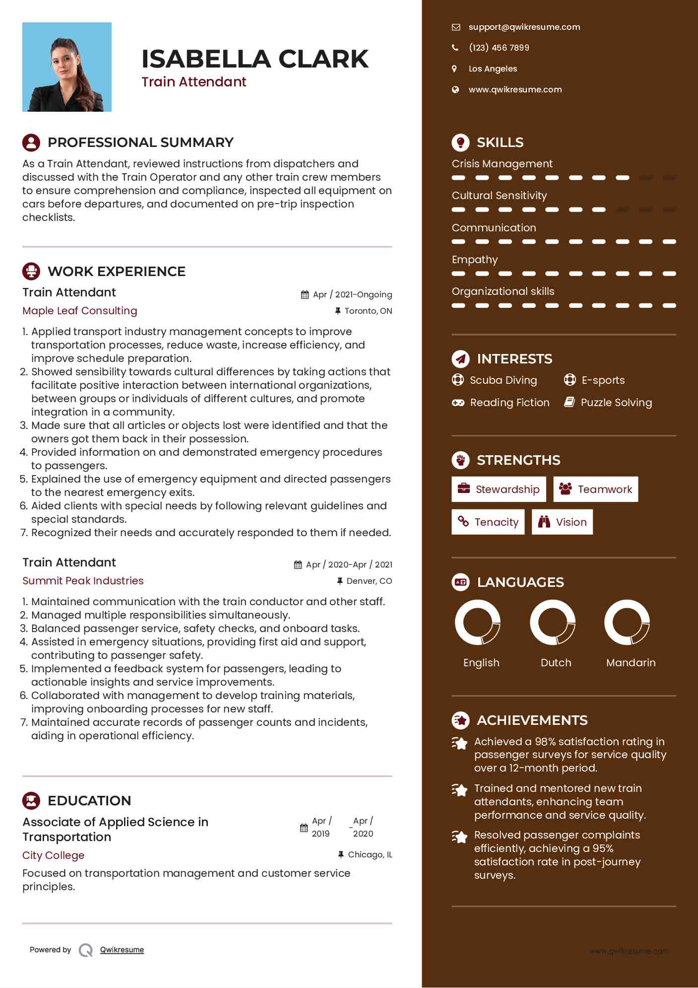 Train Attendant Resume Format