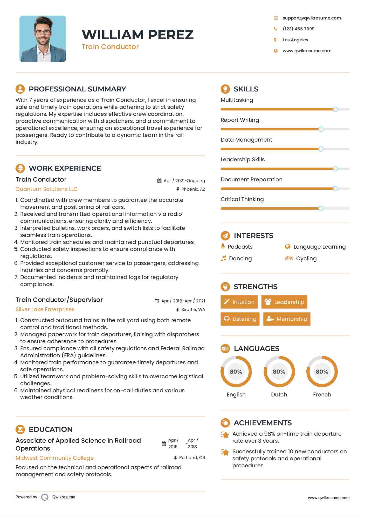Train Conductor Resume Format