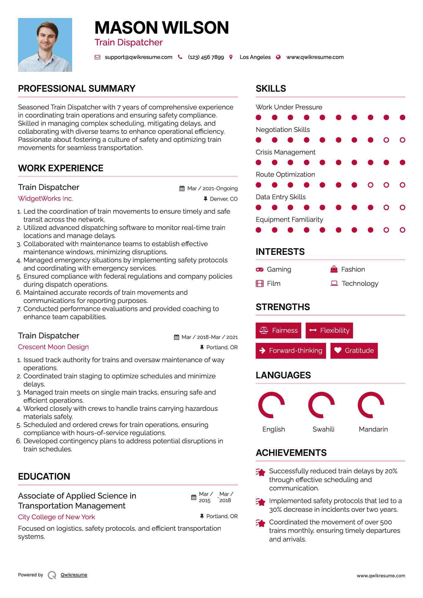Train Dispatcher Resume Sample
