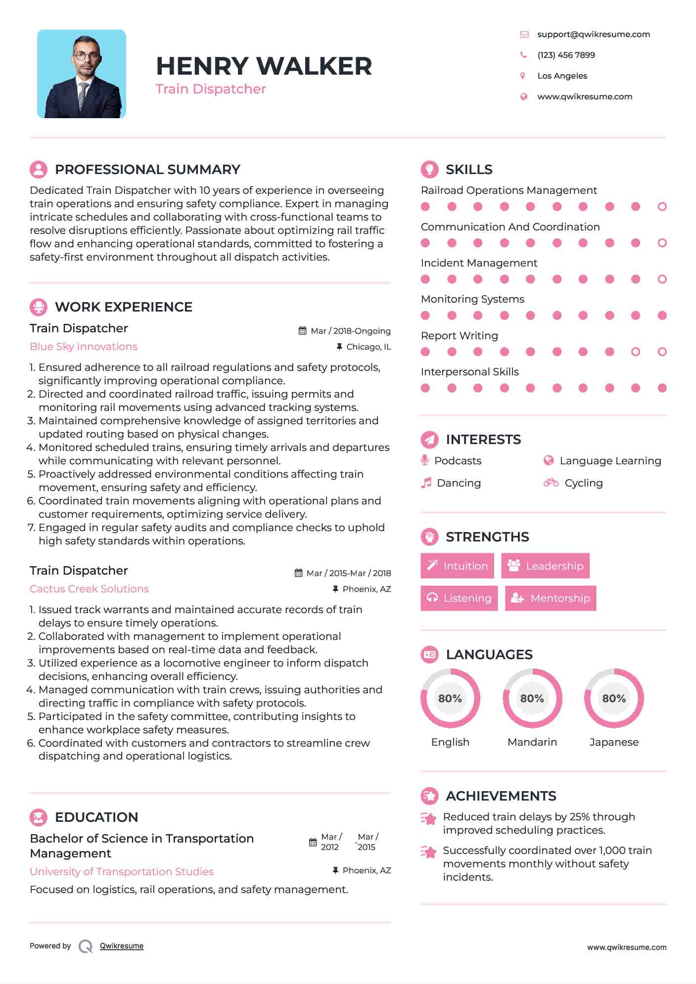 Train Dispatcher Resume Example