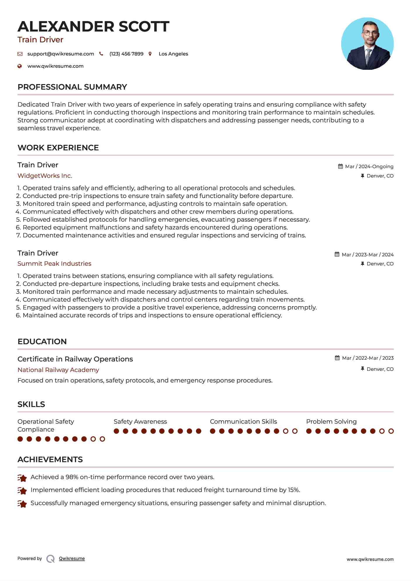 Train Driver Resume Model