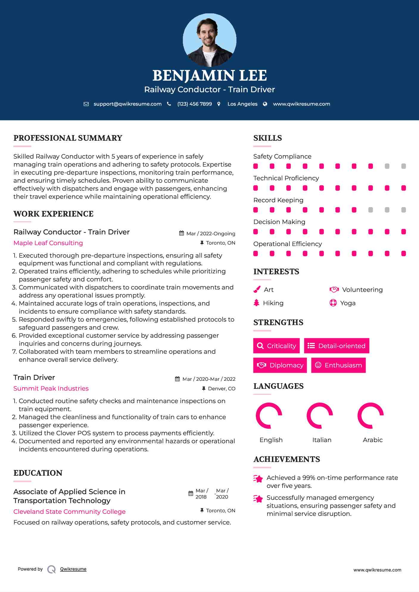 Railway Conductor - Train Driver Resume Format