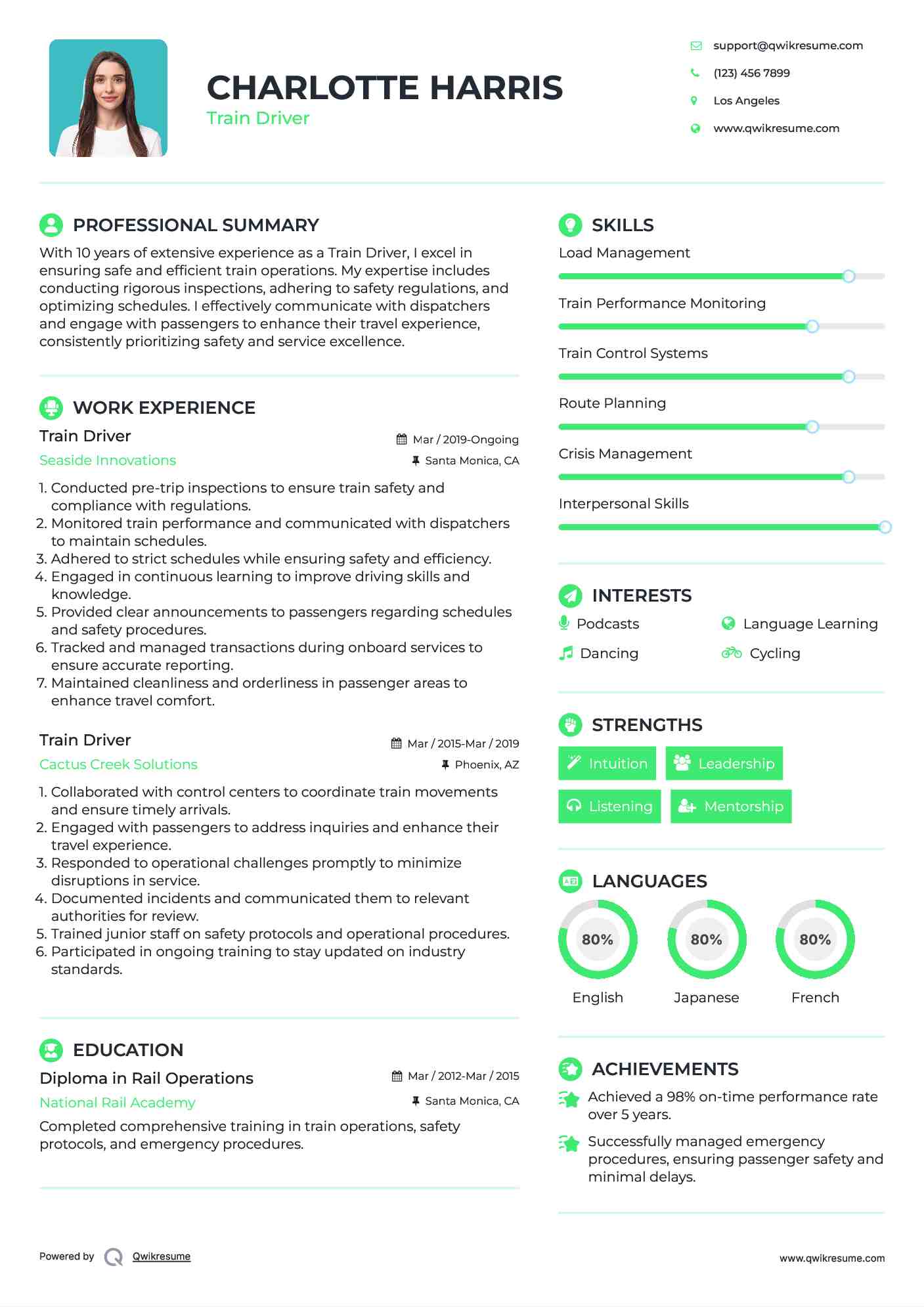 Train Driver Resume Sample