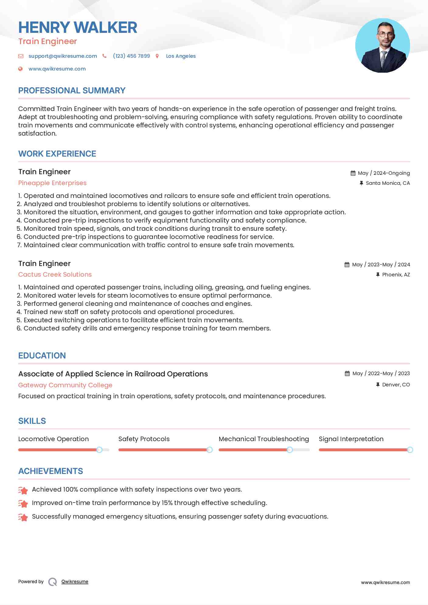 Train Engineer Resume Template