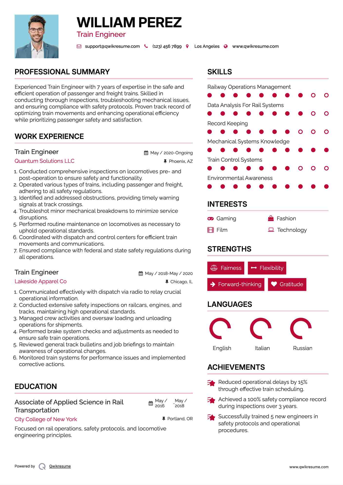 Train Engineer Resume Example