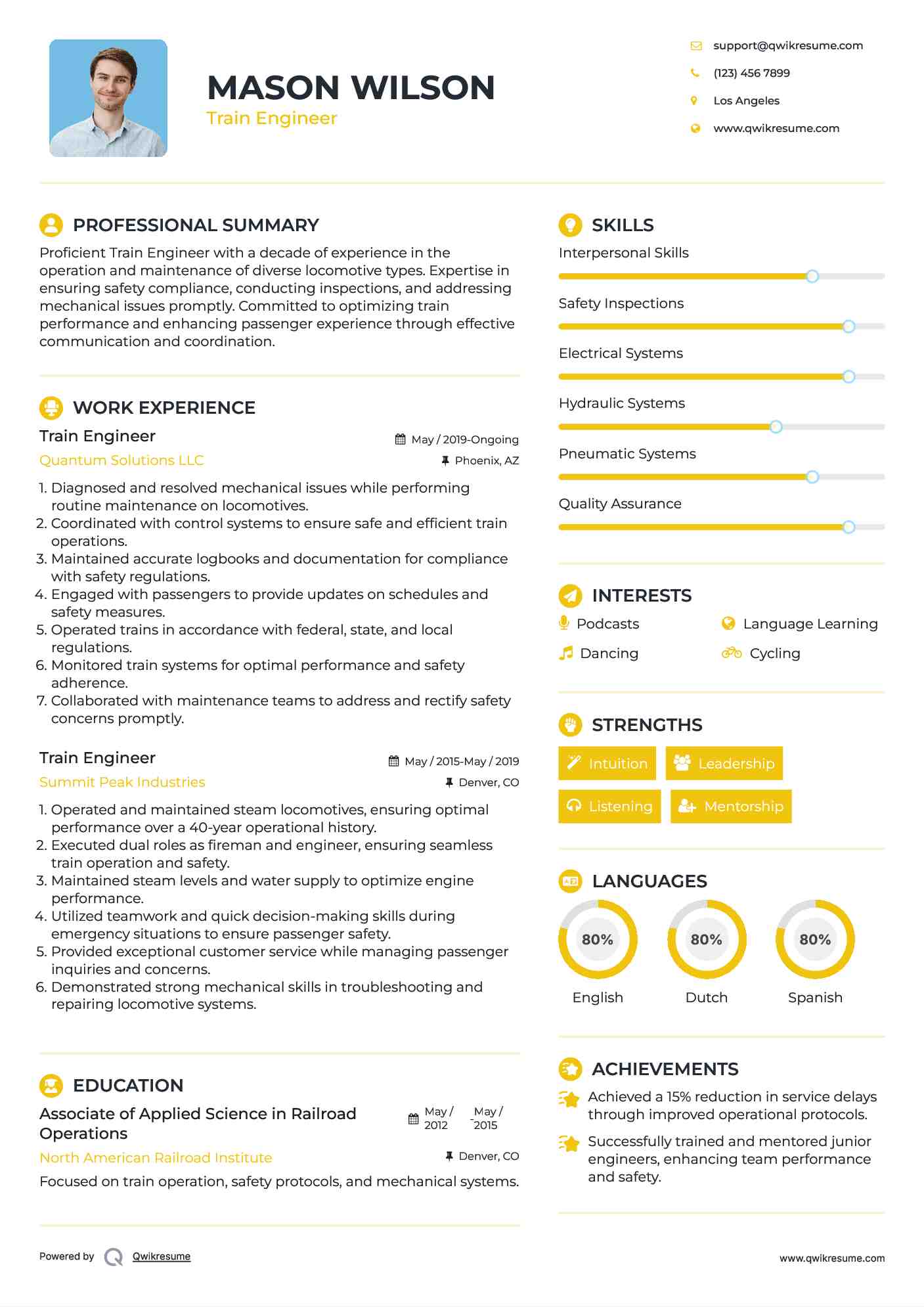 Train Engineer Resume Example