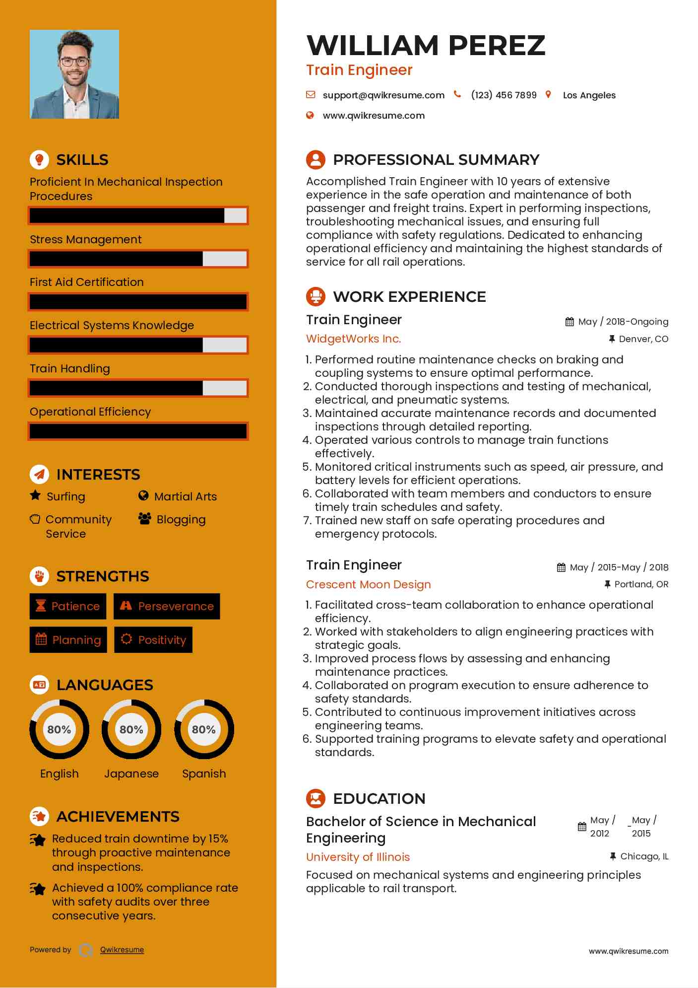 Train Engineer Resume Sample