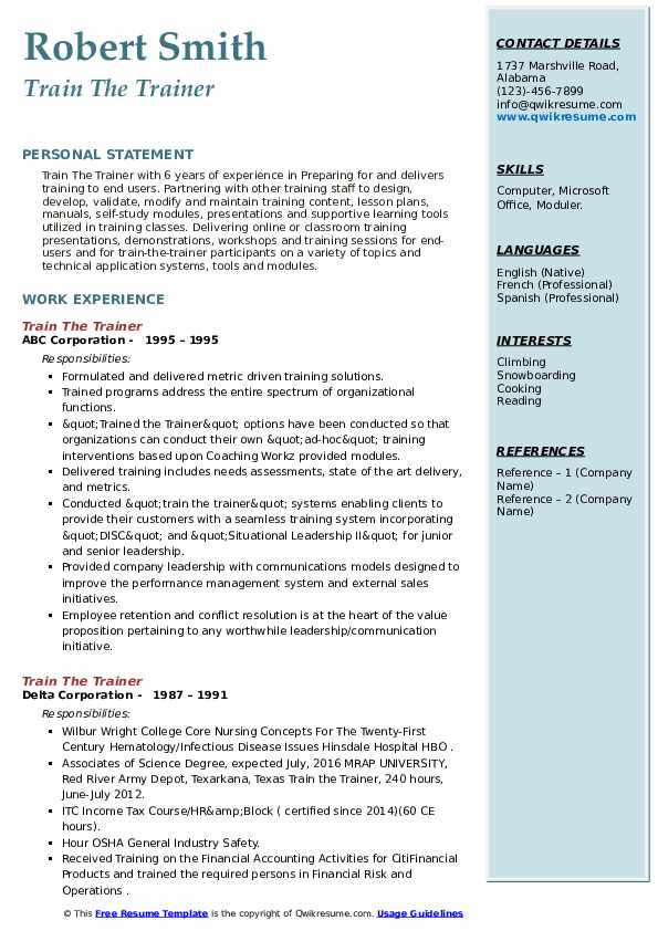 Train The Trainer Resume Samples | QwikResume
