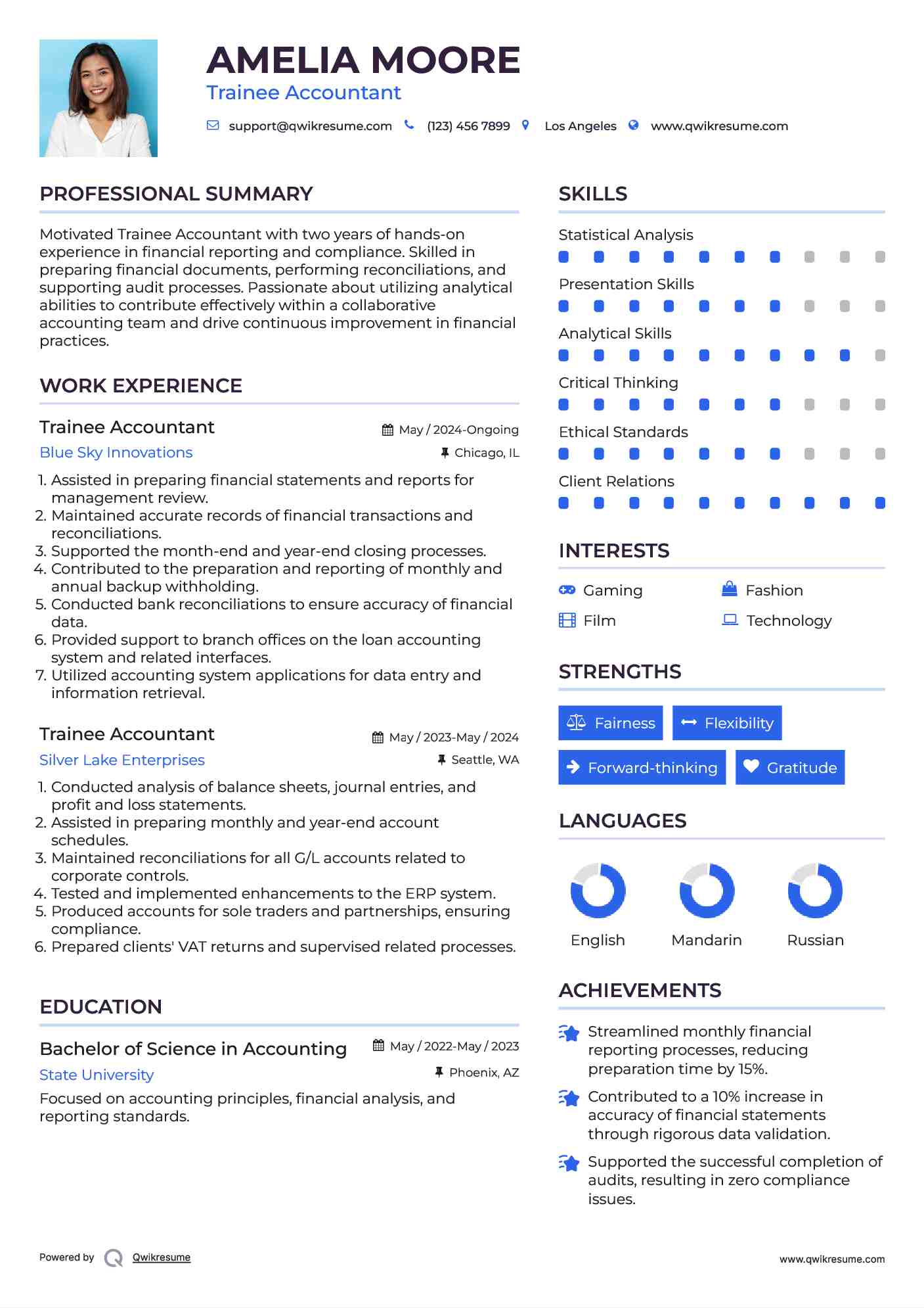 Trainee Accountant Resume Example