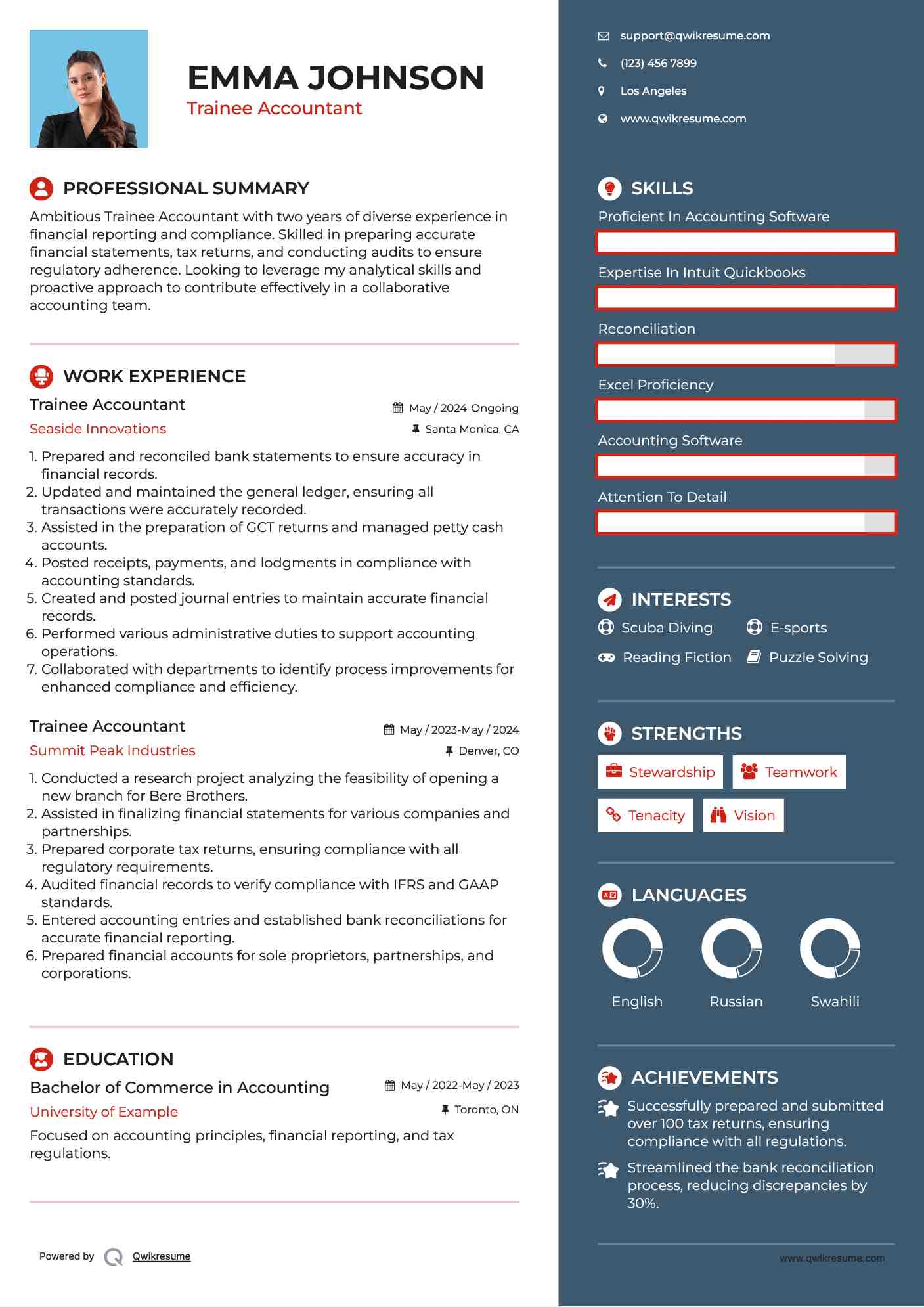 Trainee Accountant Resume Sample