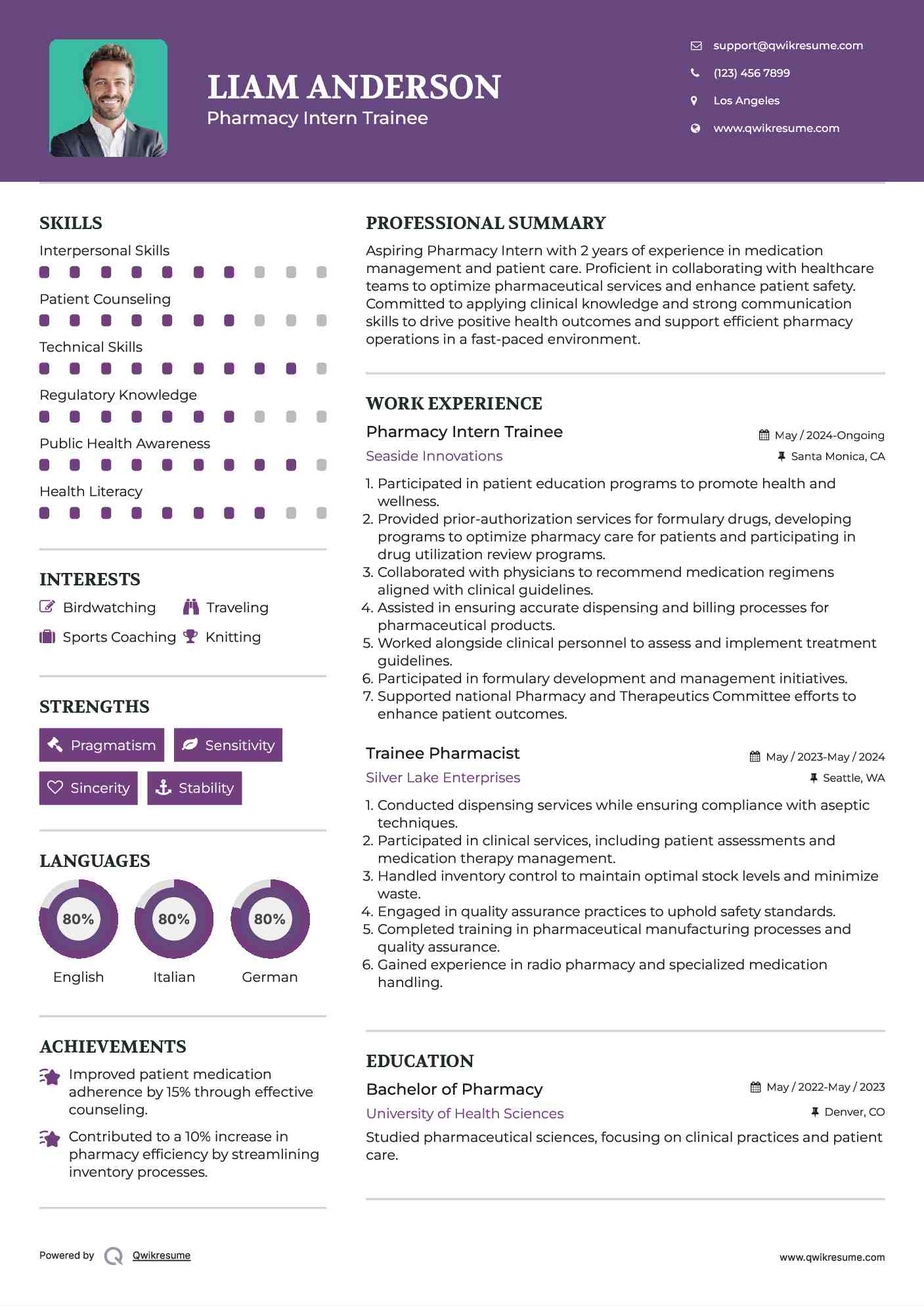 Pharmacy Intern Trainee Resume Example