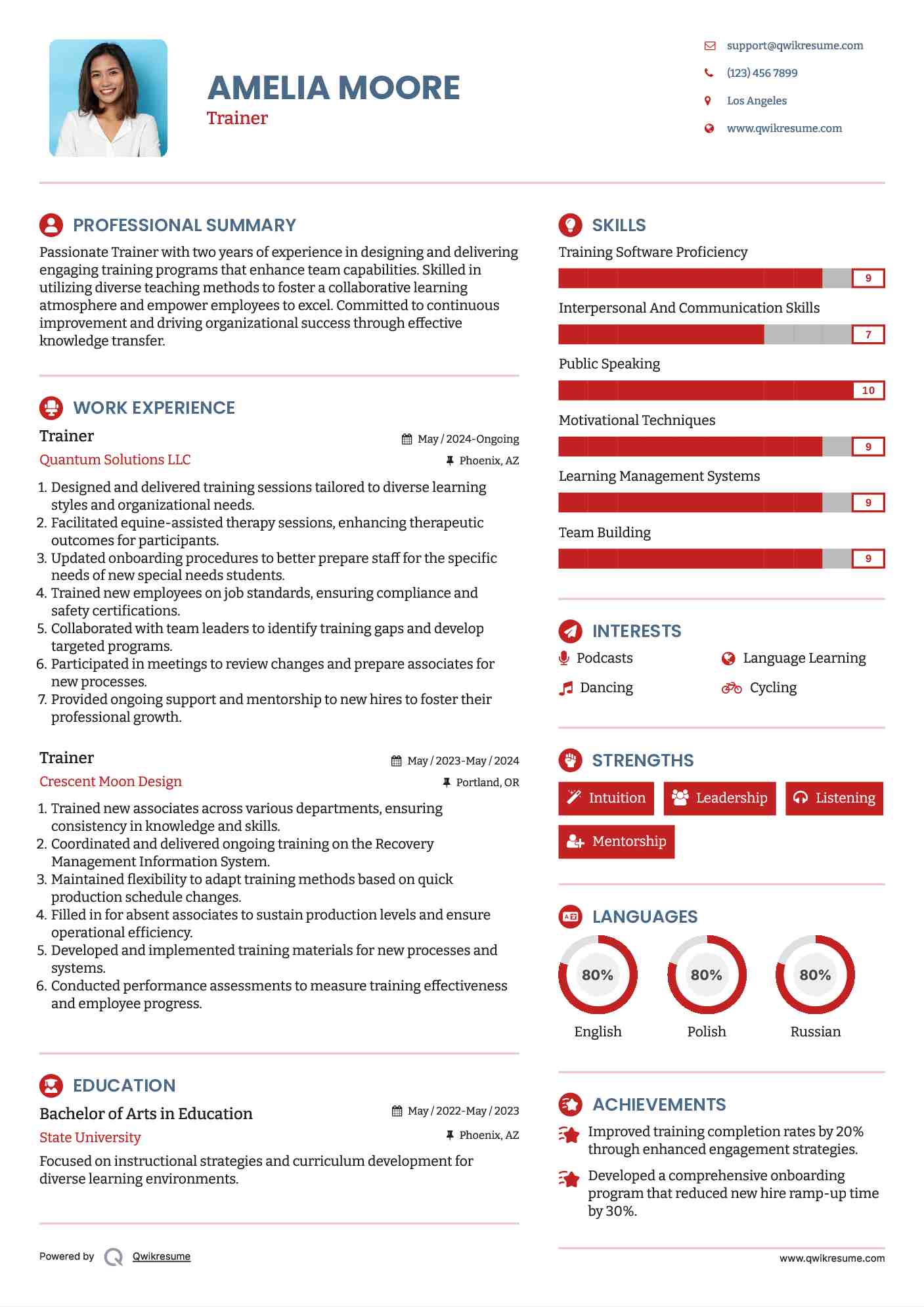 Trainer Resume Template