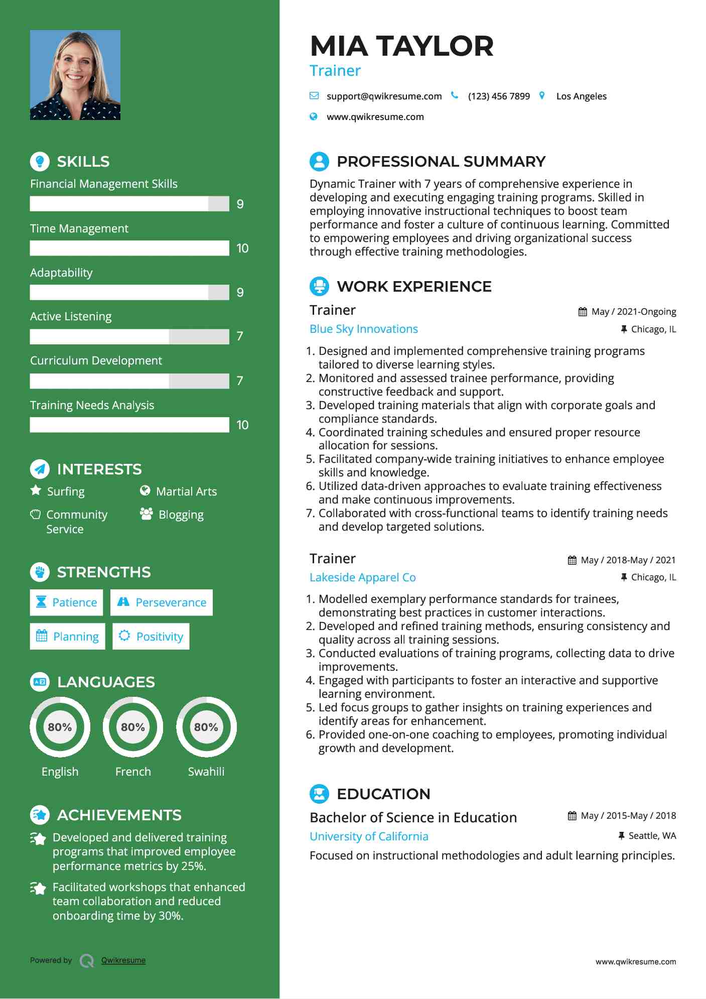Trainer Resume Format
