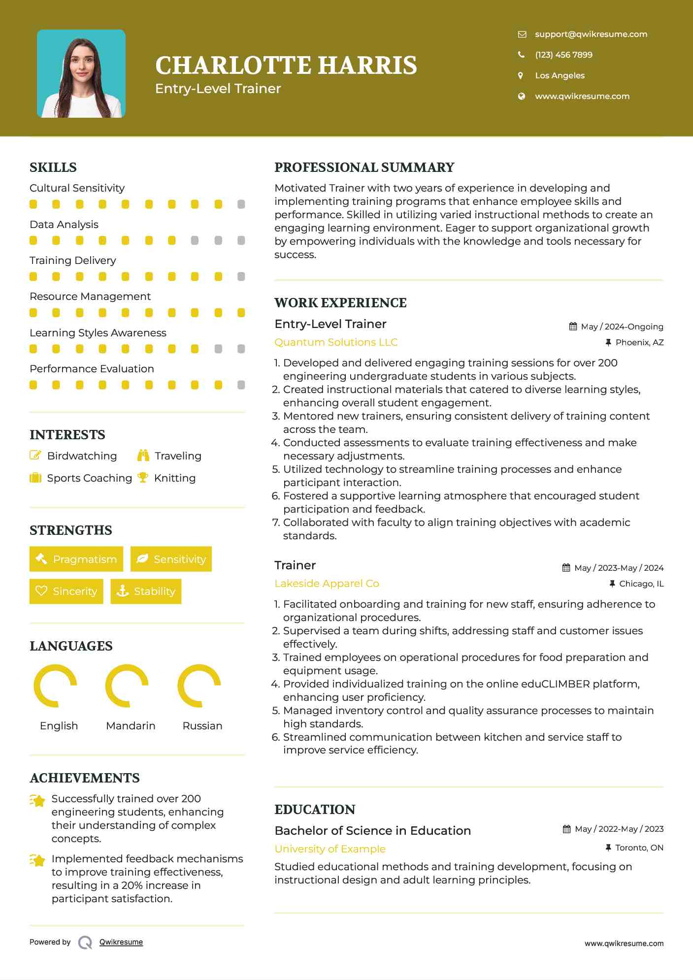 Entry-Level Trainer Resume Model