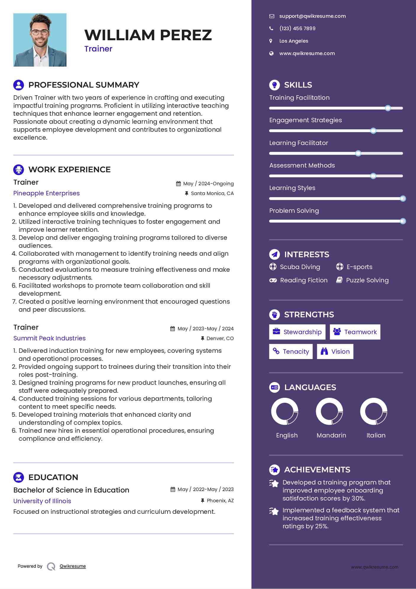 Trainer Resume Template