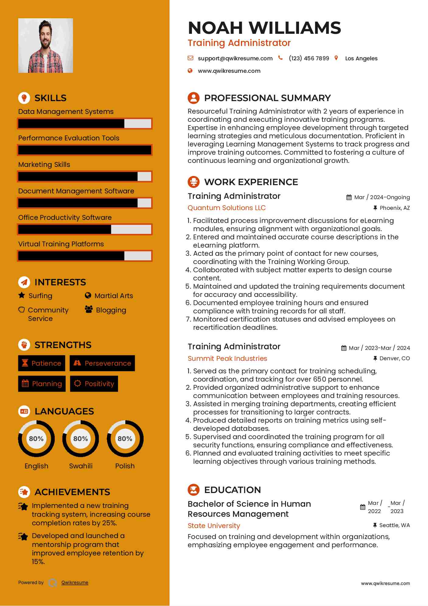 Training Administrator Resume Sample