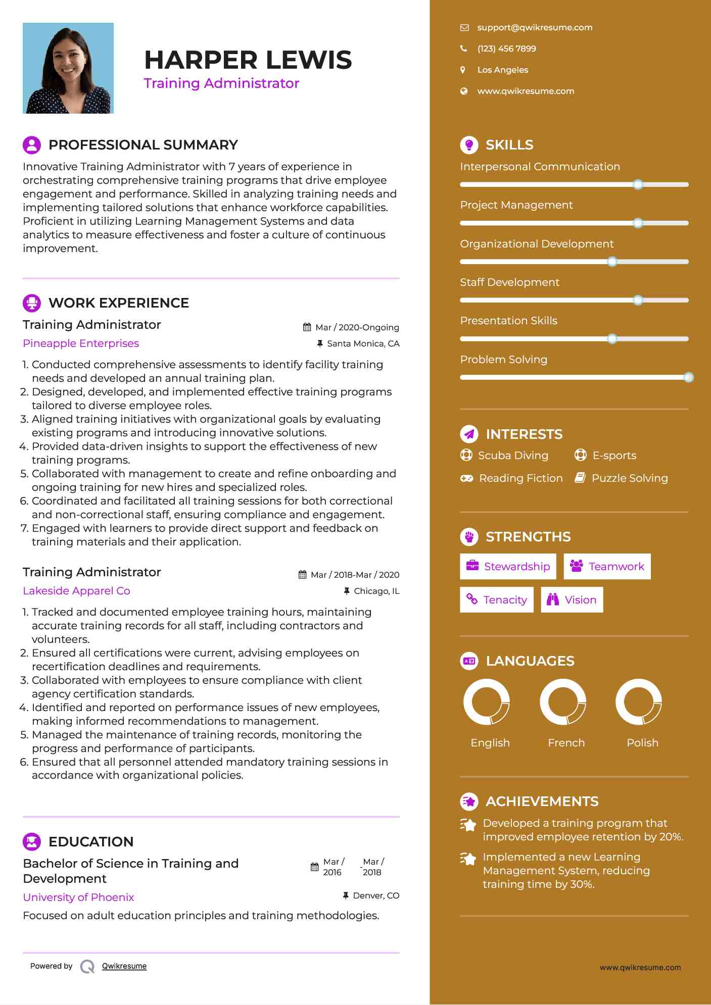 Training Administrator Resume Template