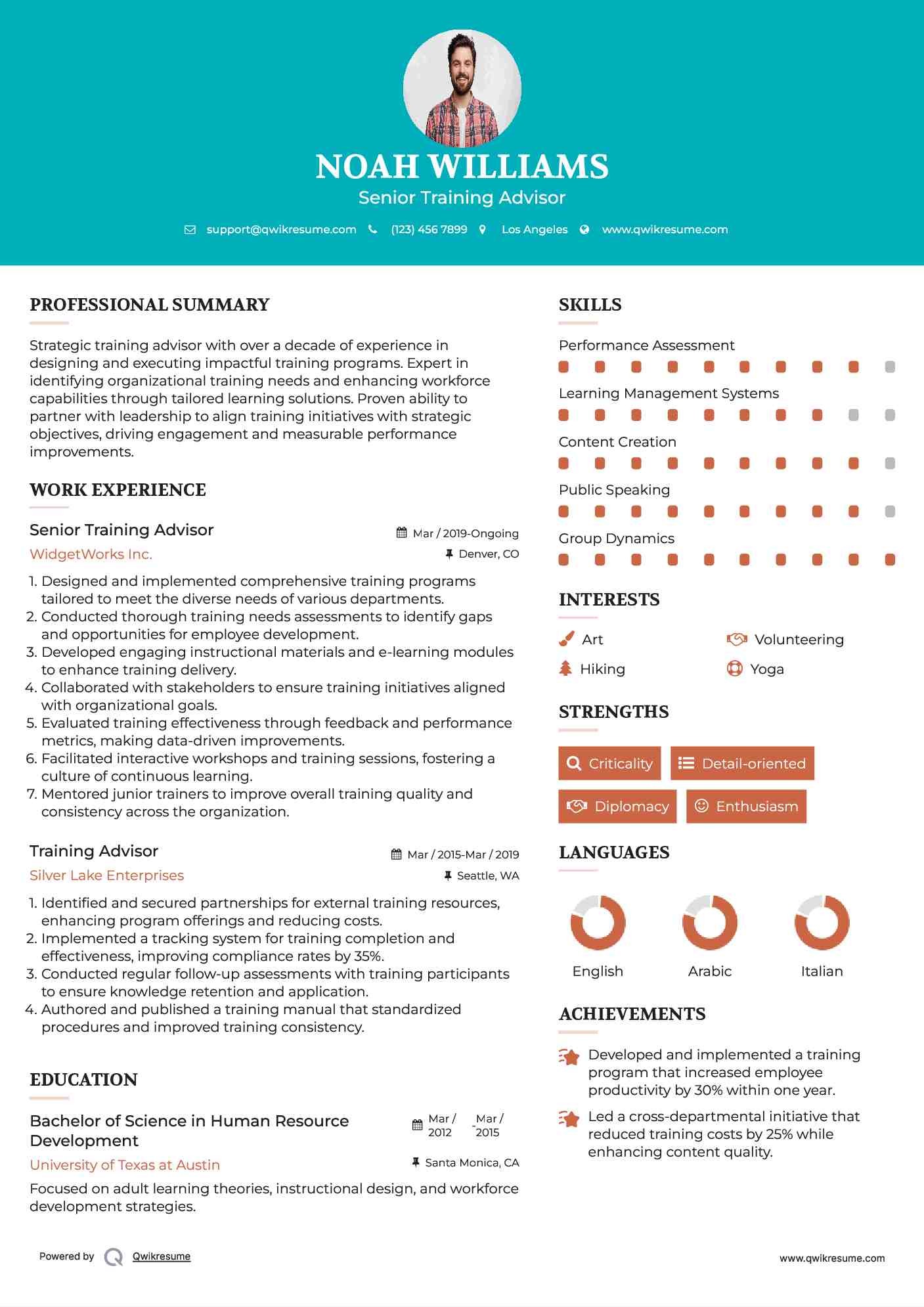 Senior Training Advisor Resume Example