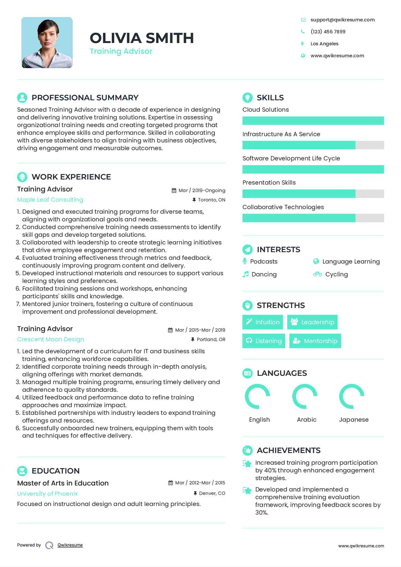 Training Advisor Resume Model