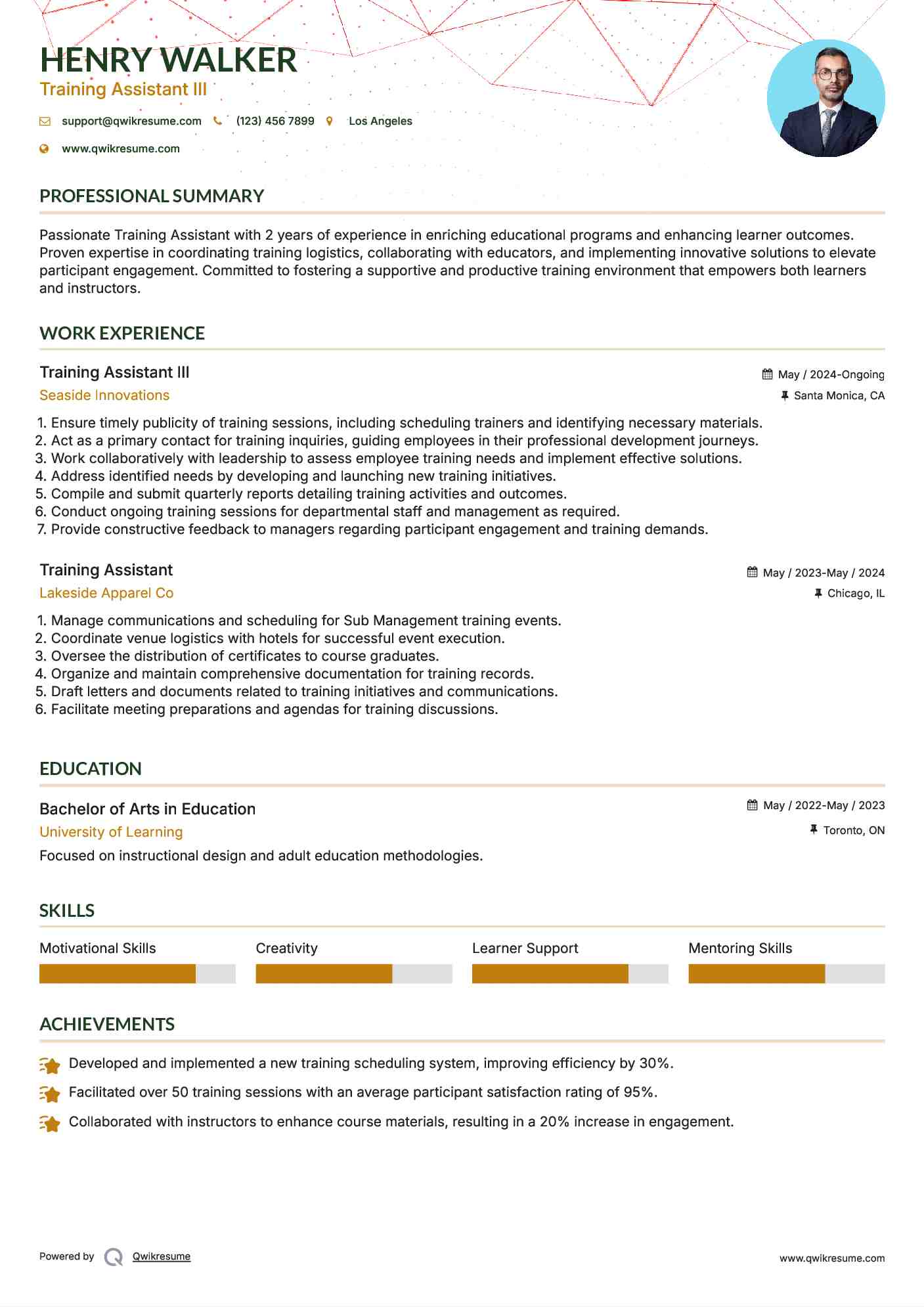 Training Assistant III Resume Template