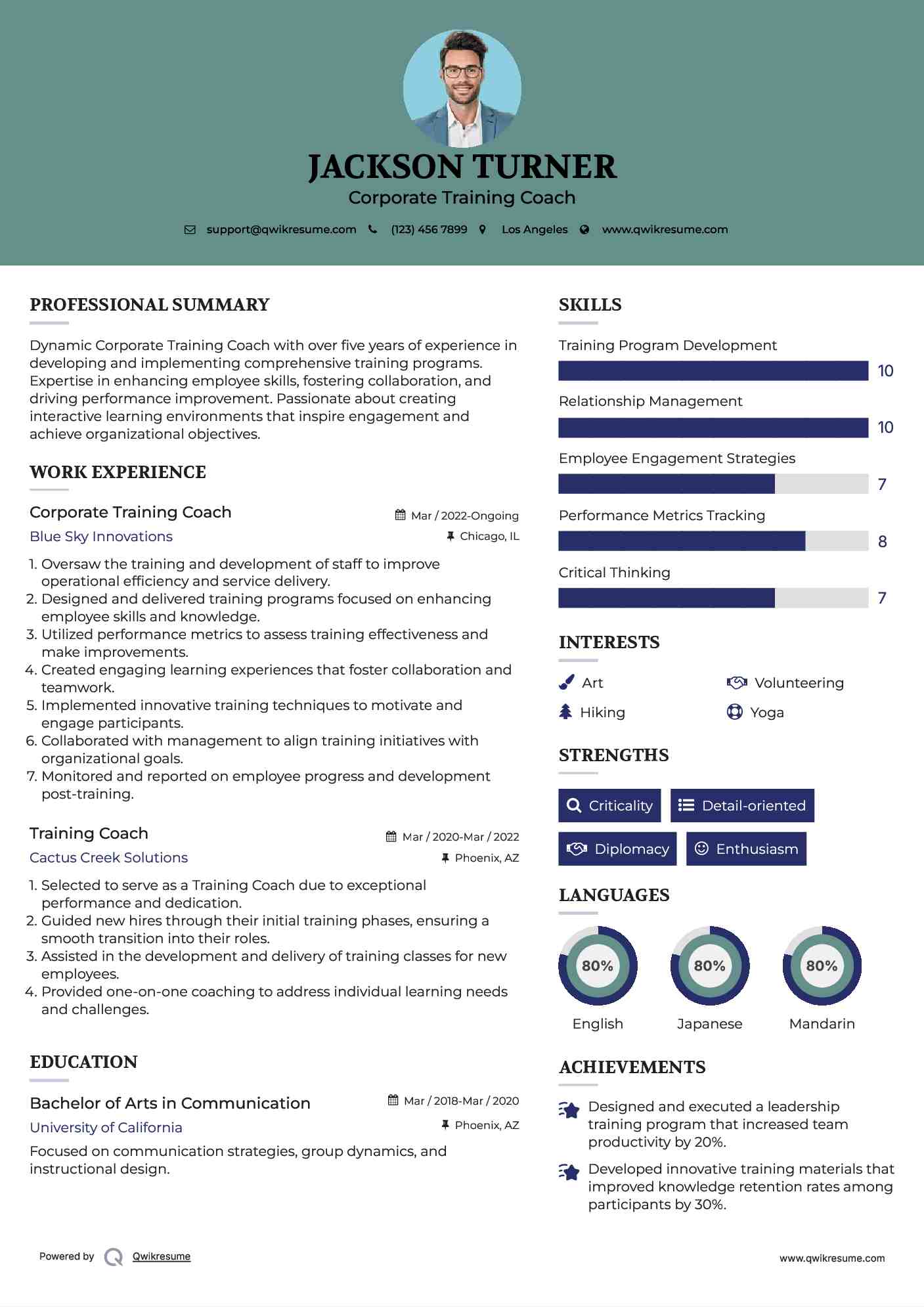 Corporate Training Coach Resume Sample