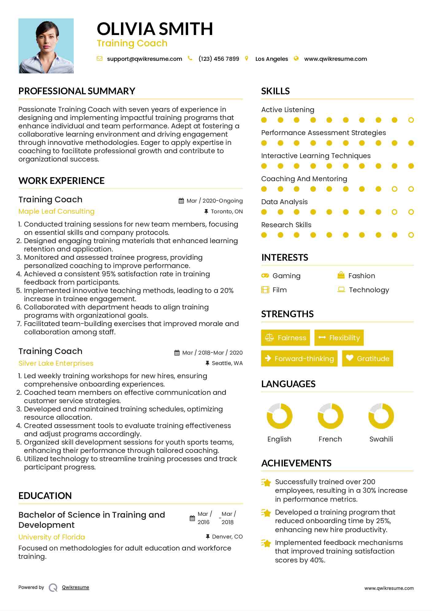 Training Coach Resume Template