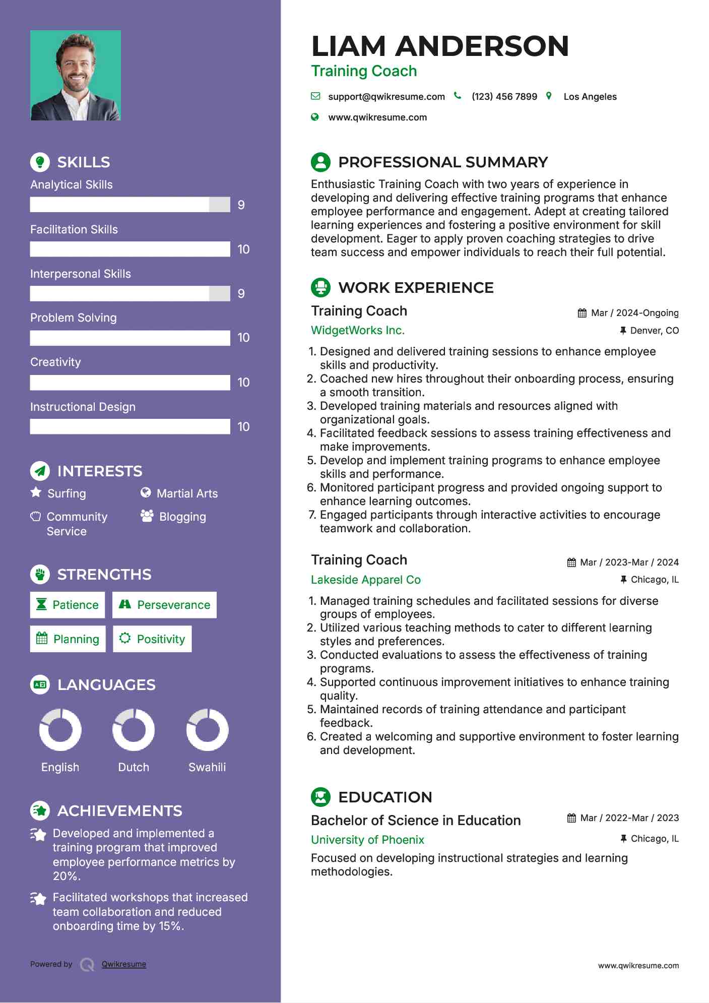 Training Coach Resume Model