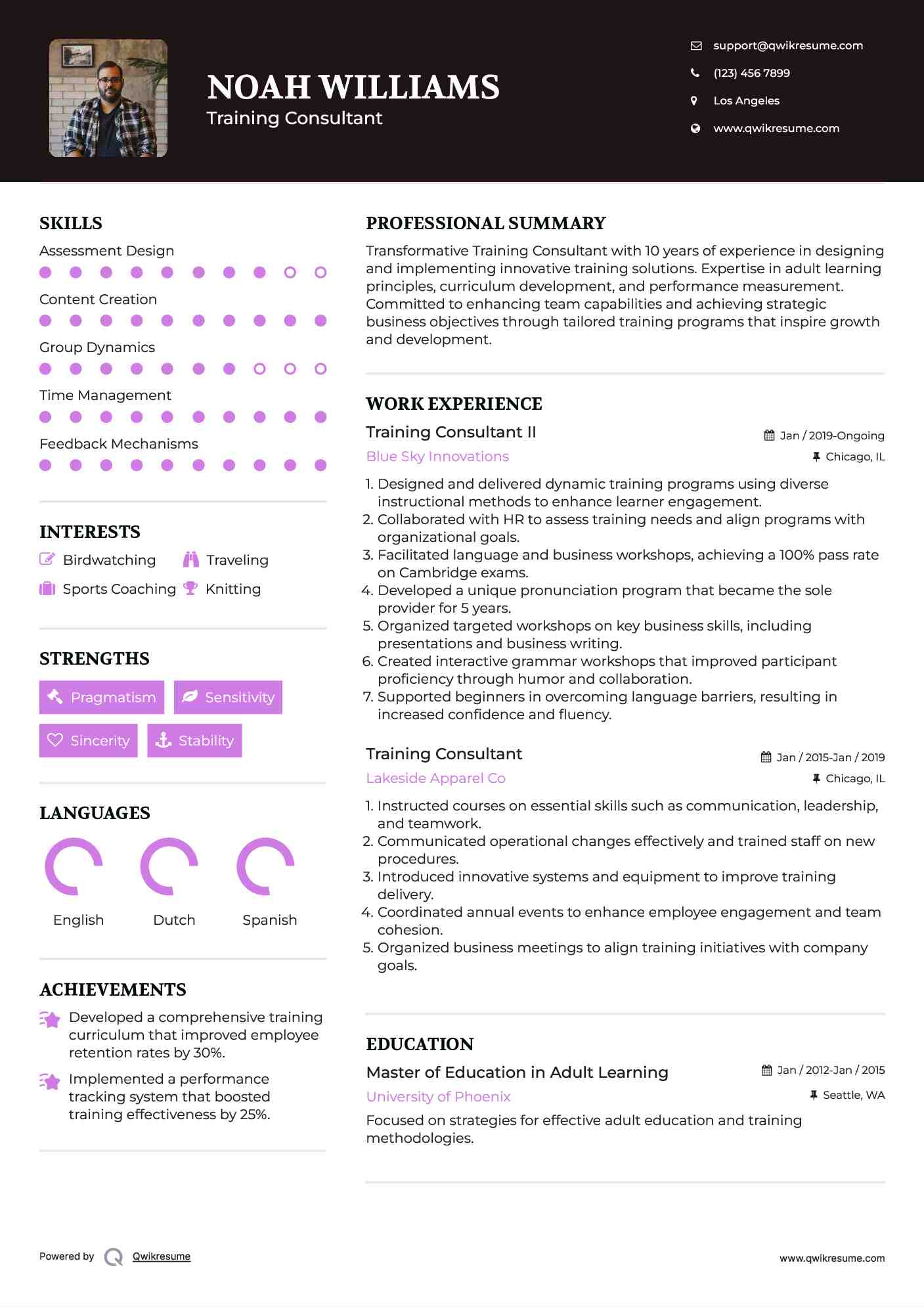 Training Consultant II Resume Example