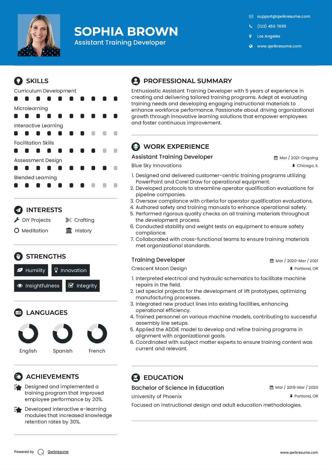 Assistant Training Developer Resume Example