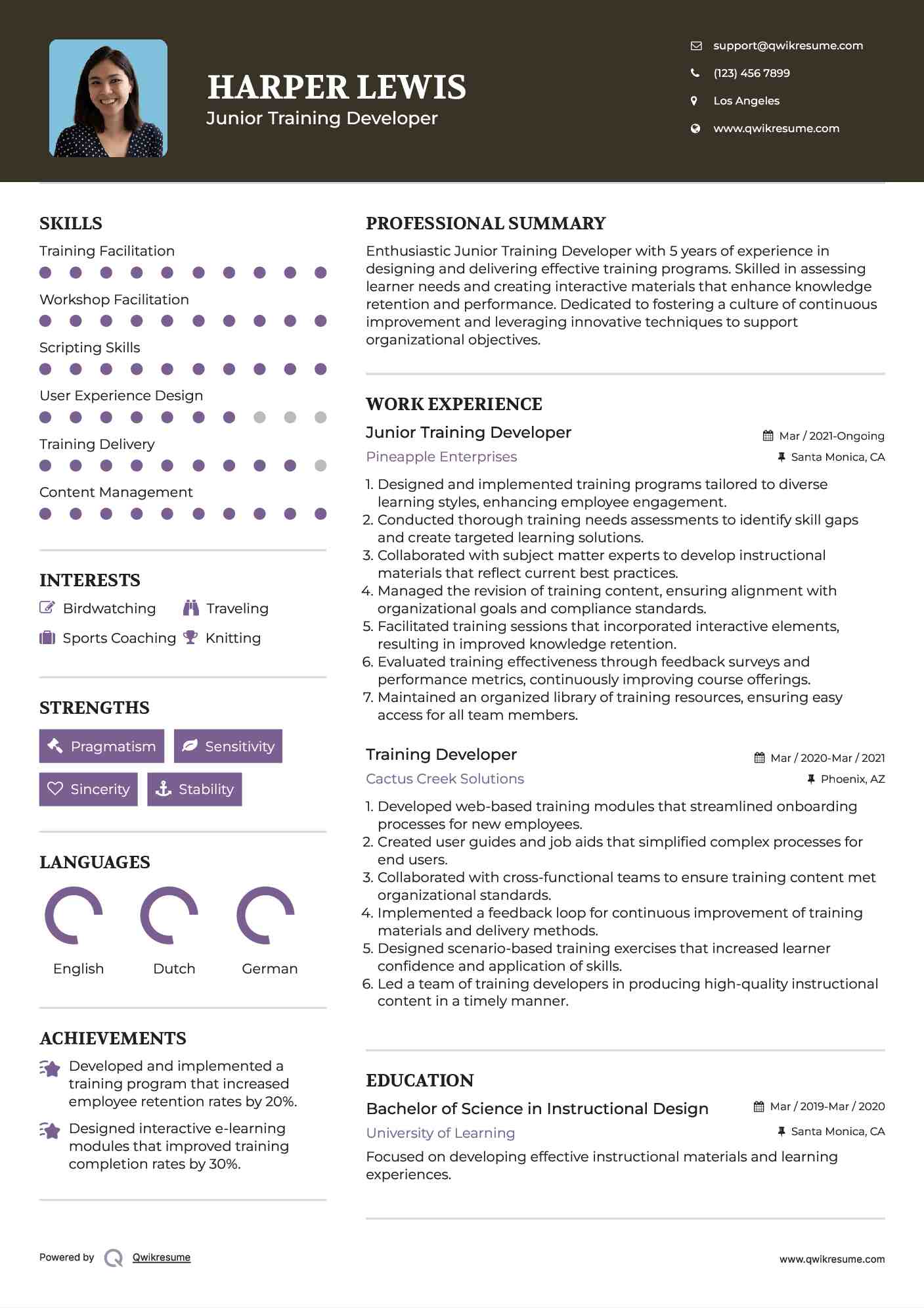 Junior Training Developer Resume Template