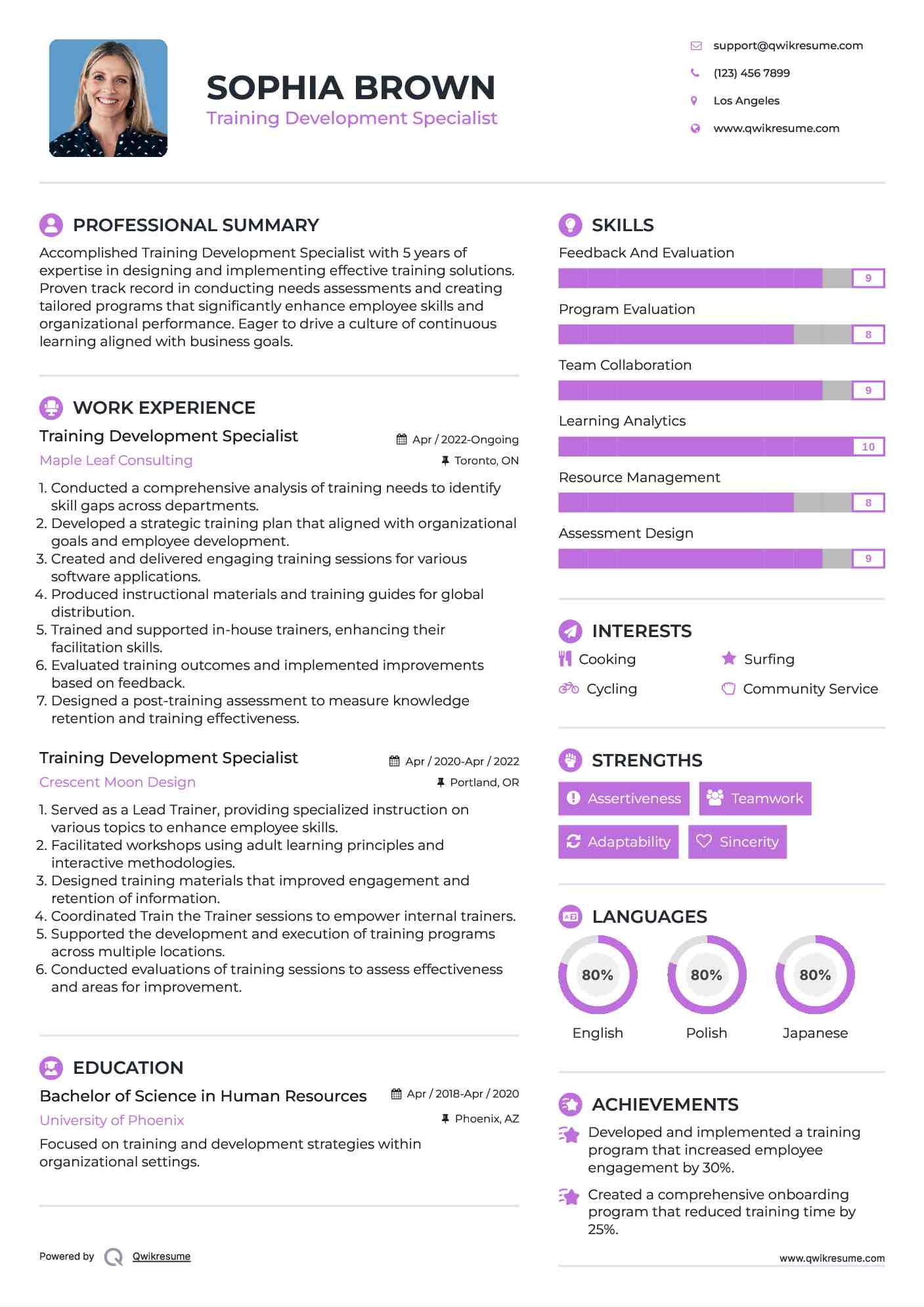 Training Development Specialist Resume Example
