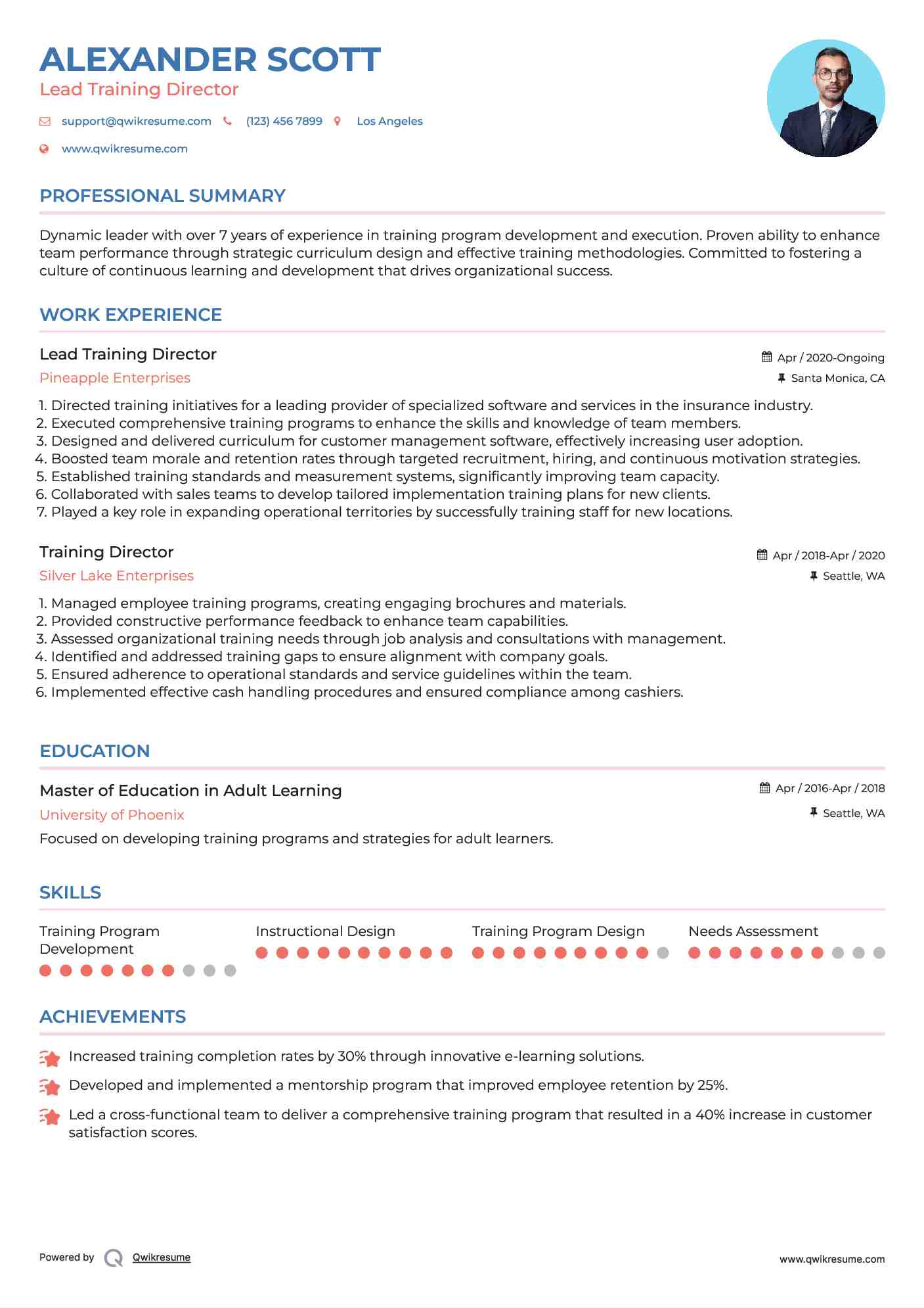 Lead Training Director Resume Template