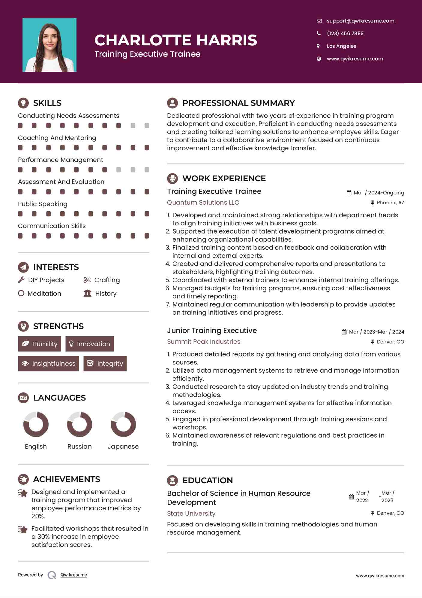 Training Executive Trainee Resume Sample