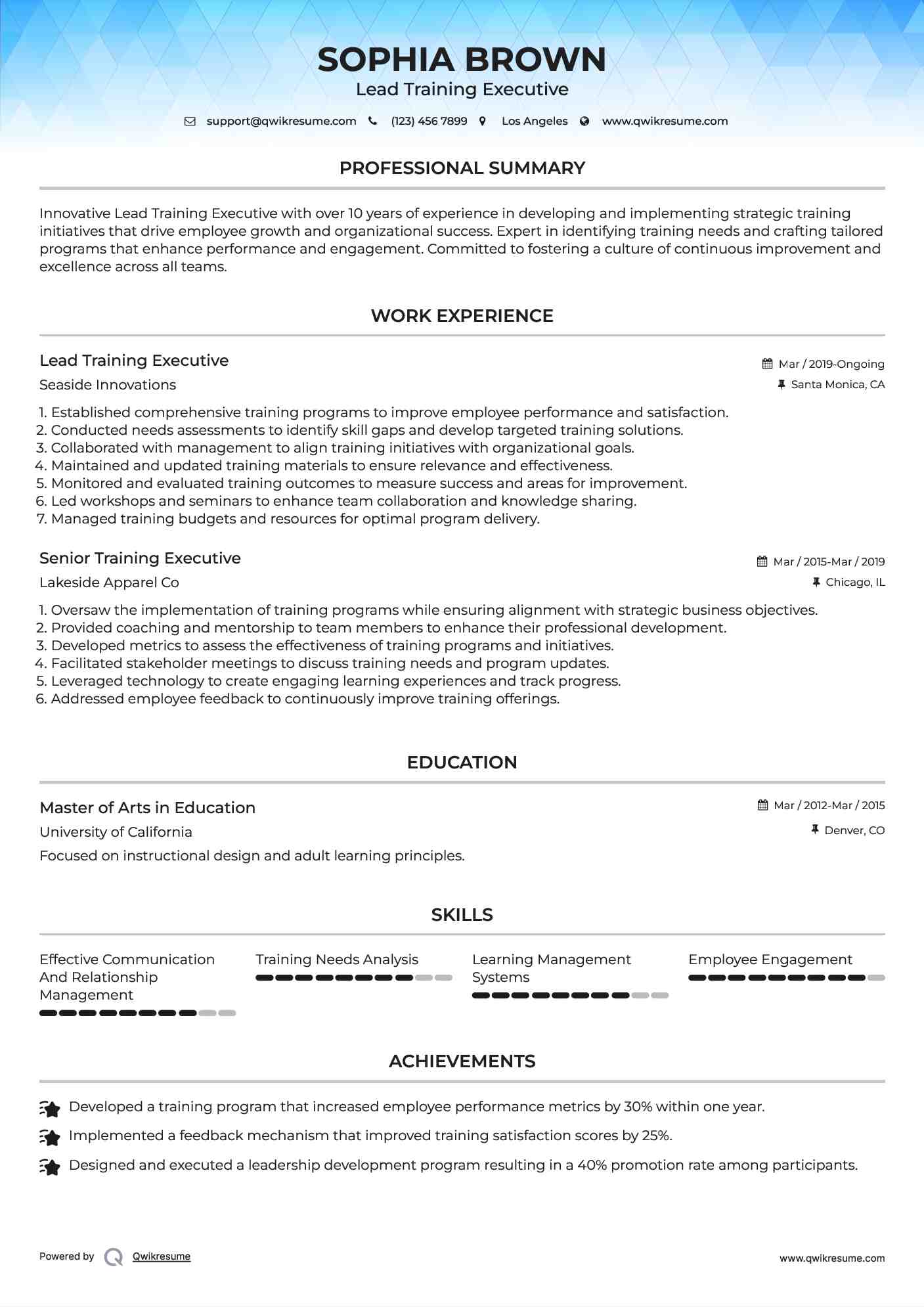 Lead Training Executive Resume Template