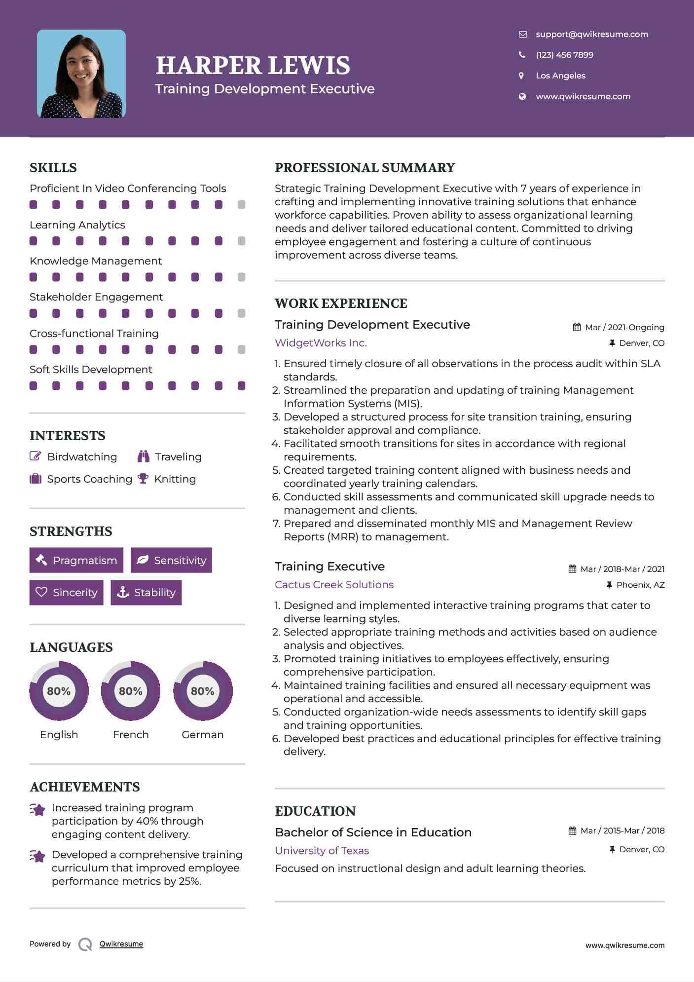Training Development Executive Resume Sample