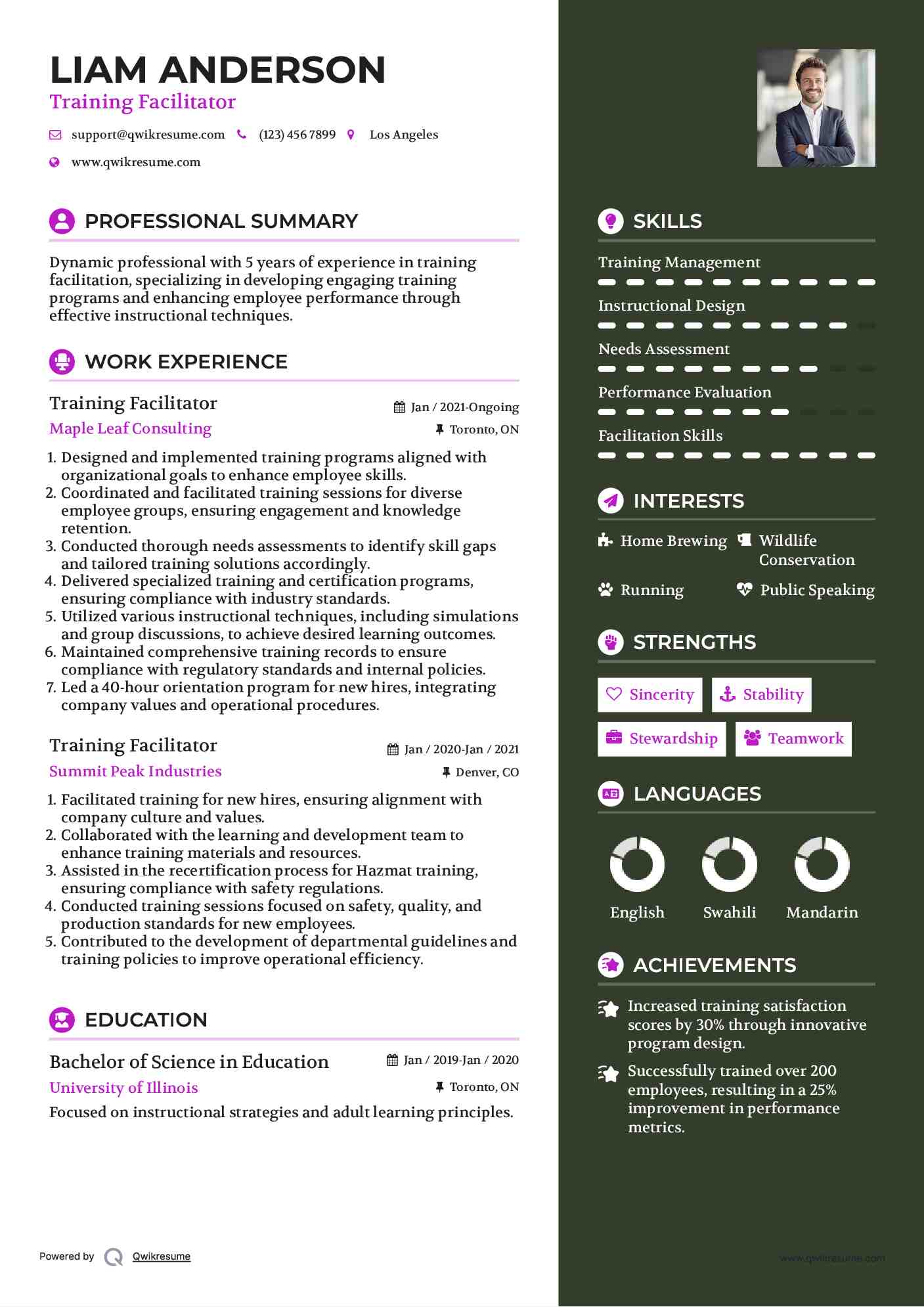 Training Facilitator Resume example