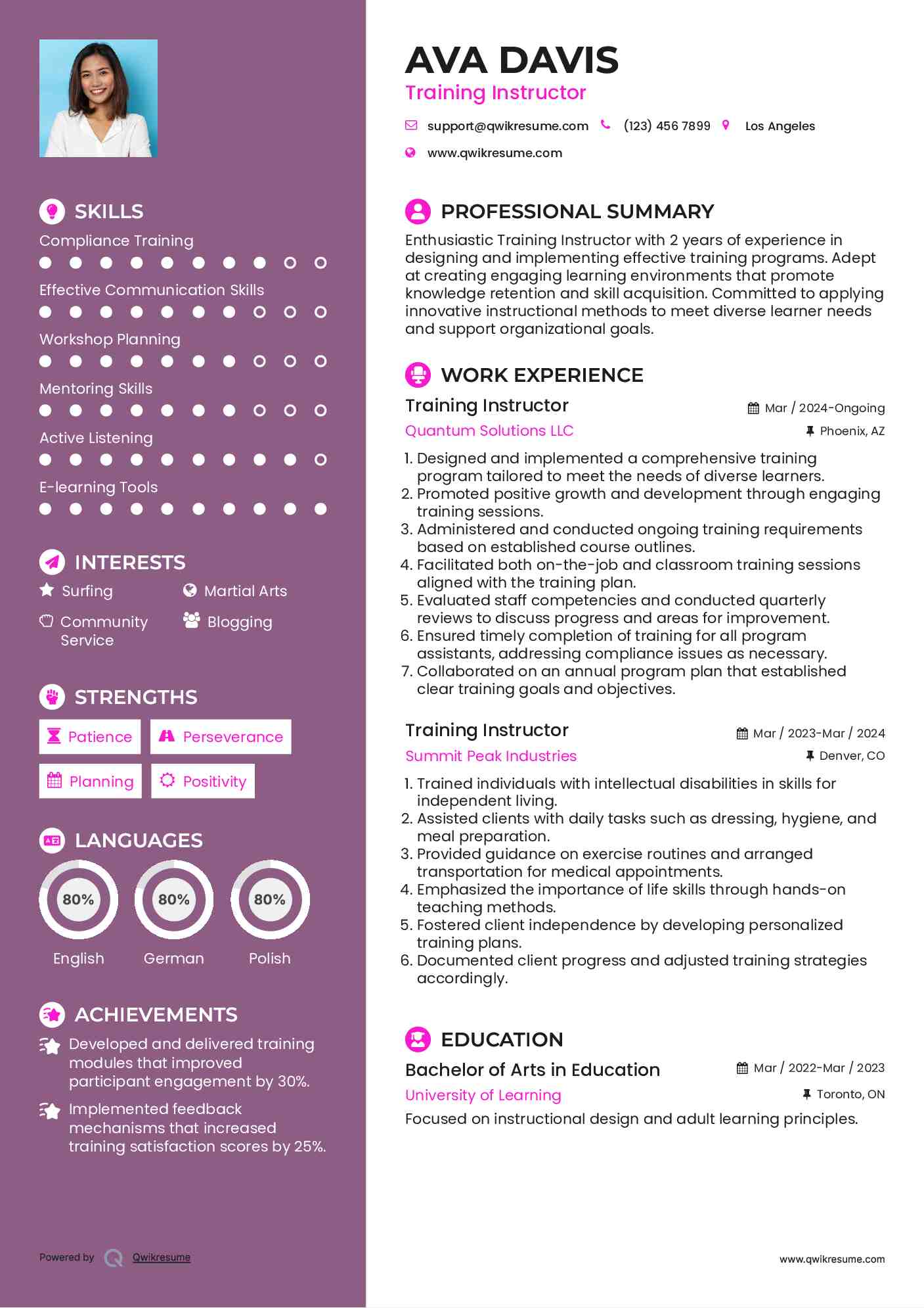 Training Instructor Resume Sample