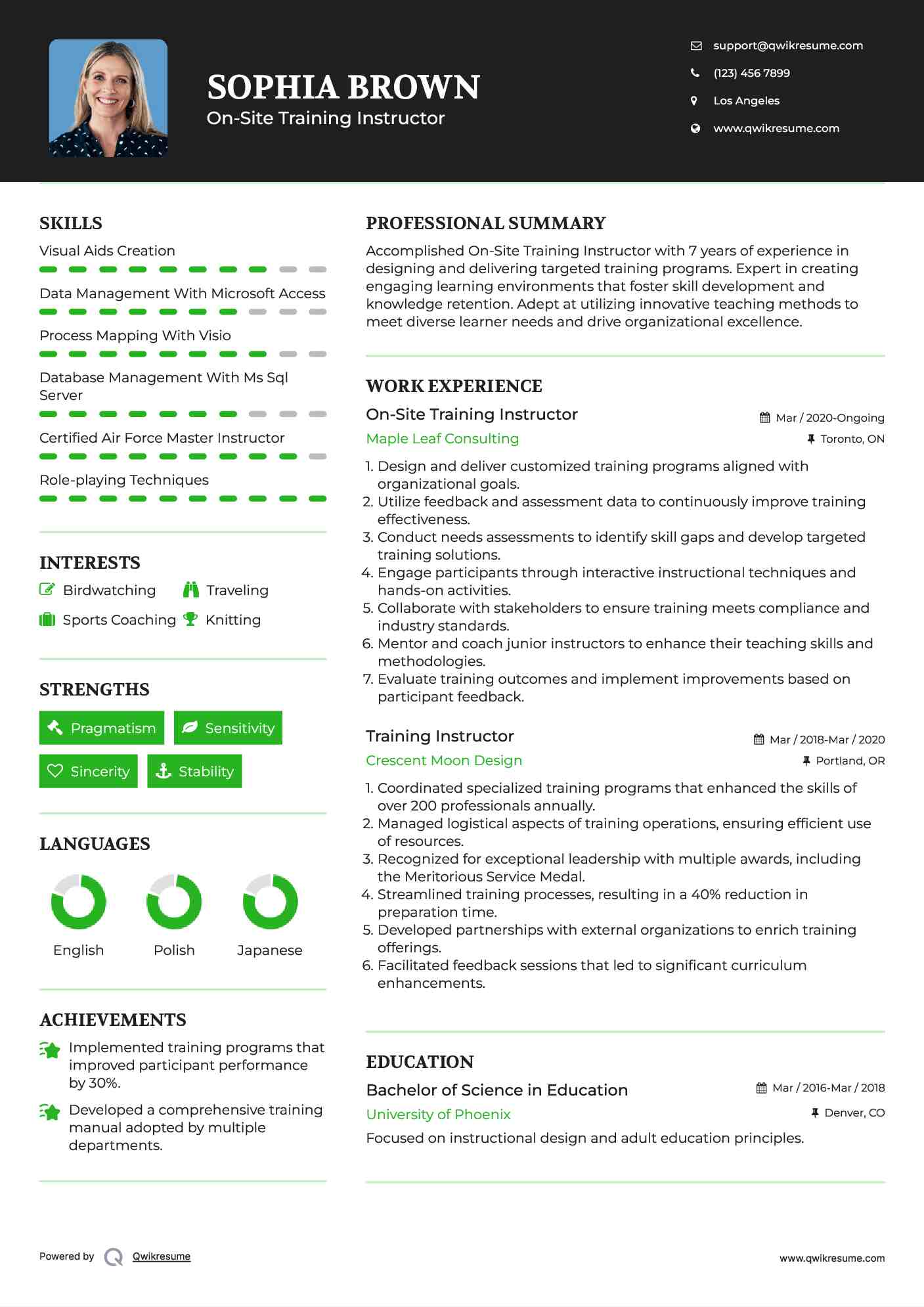 On-Site Training Instructor Resume Template