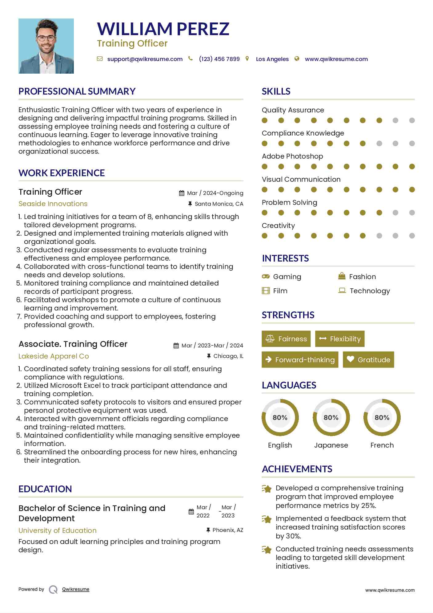Training Officer Resume Sample