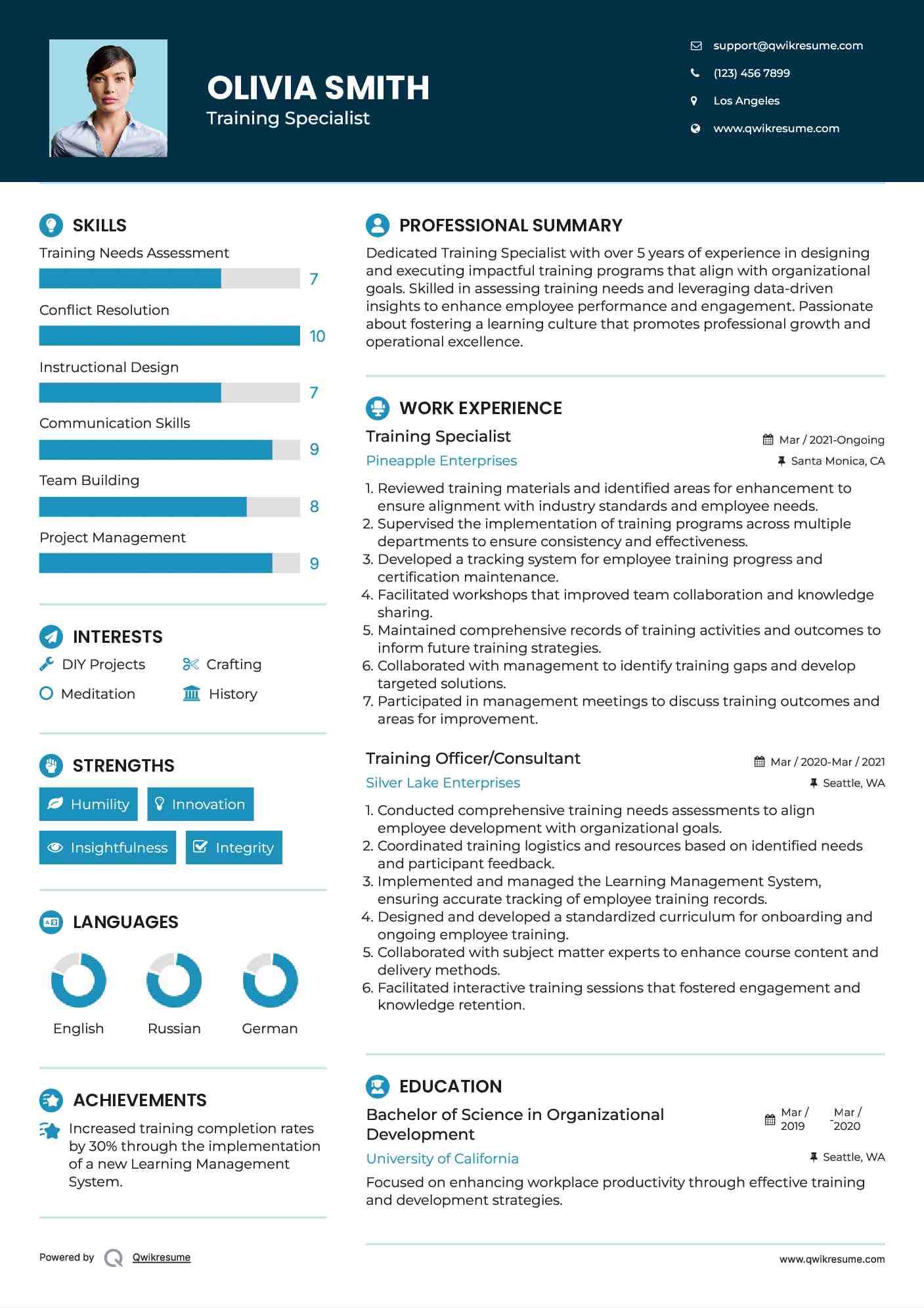 Training Specialist Resume Sample