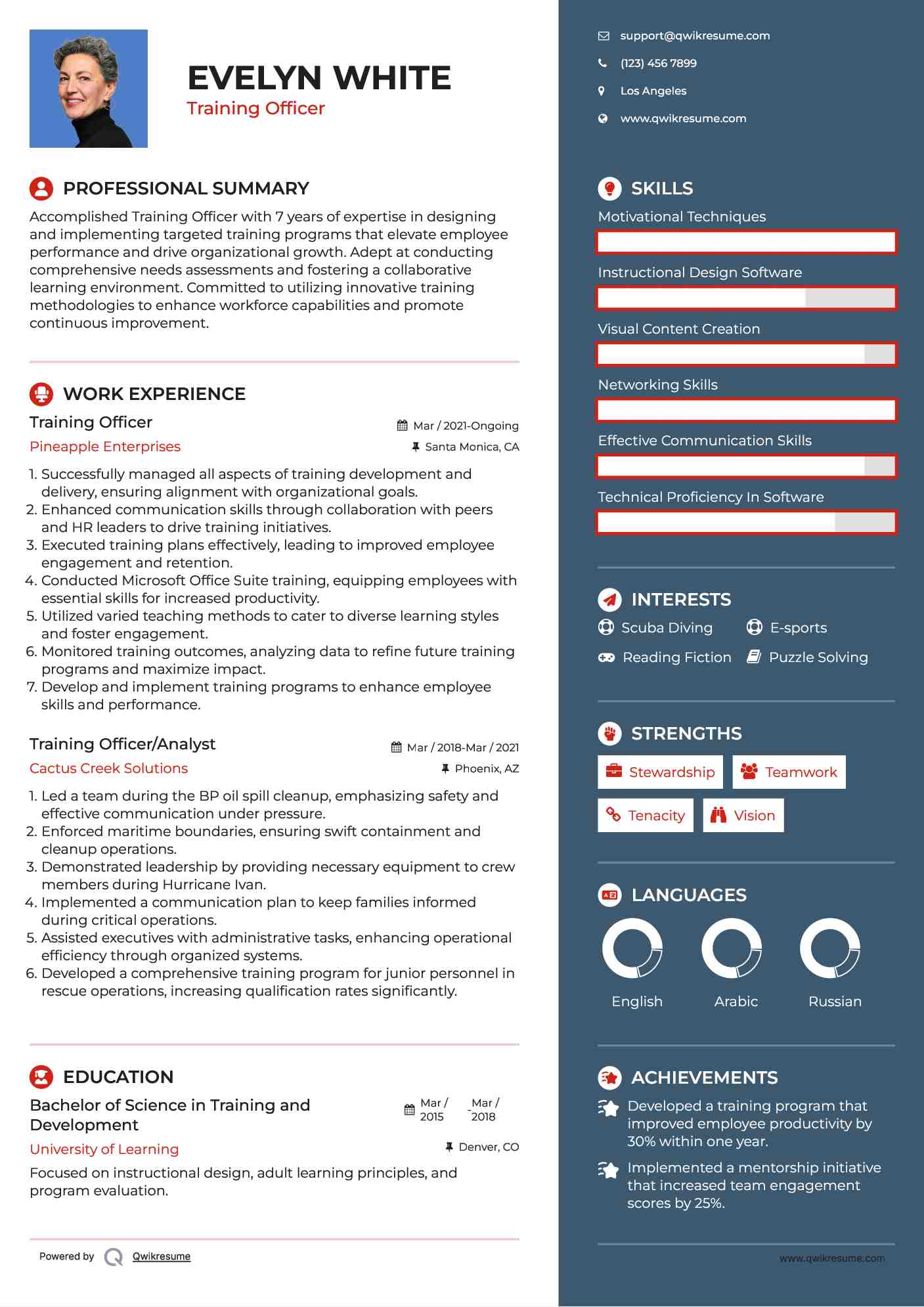 Training Officer Resume Sample