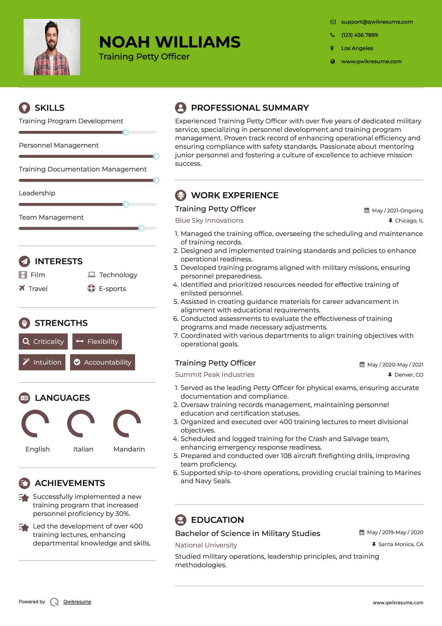 Training Petty Officer Resume Example