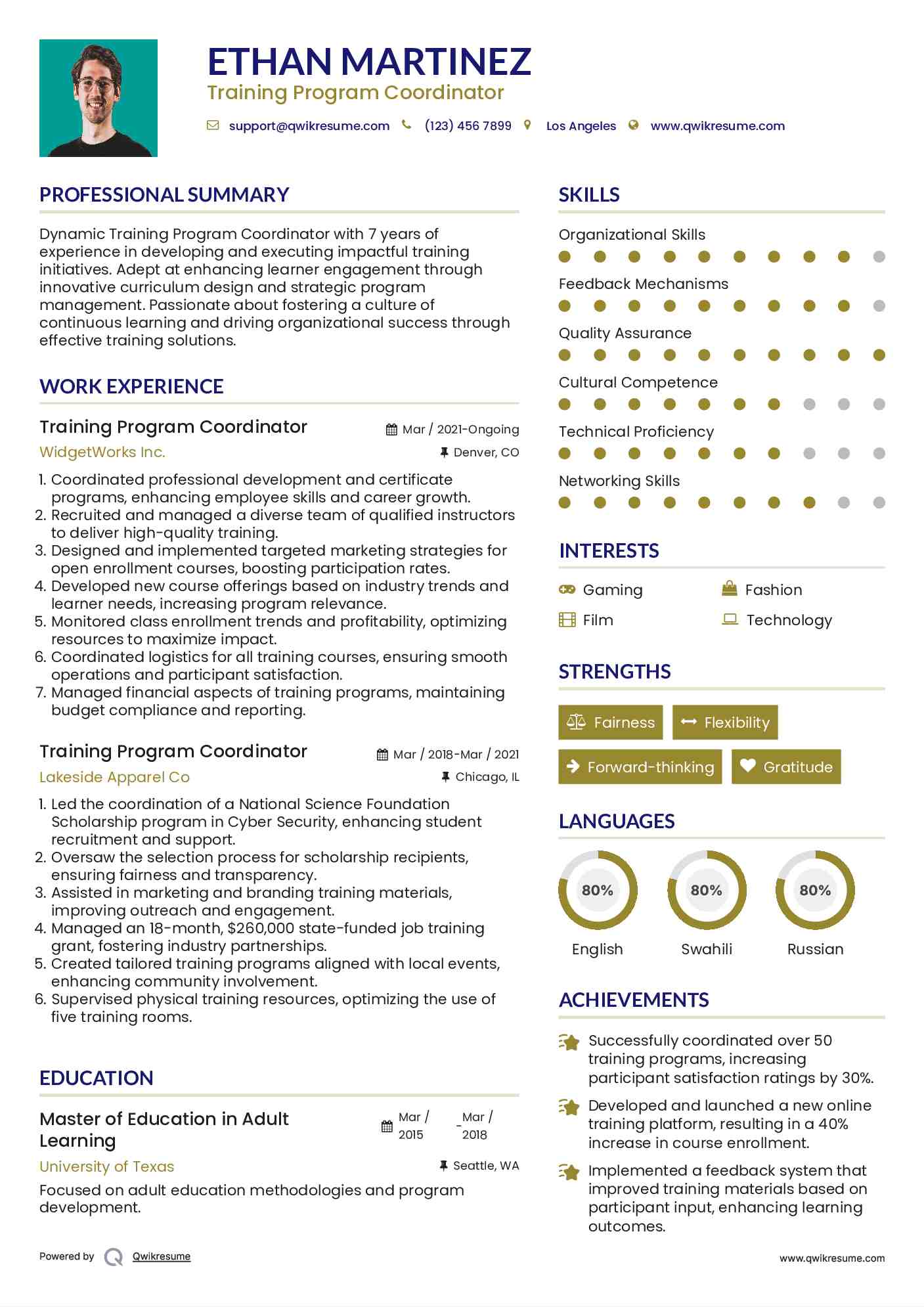 Training Program Coordinator Resume Model