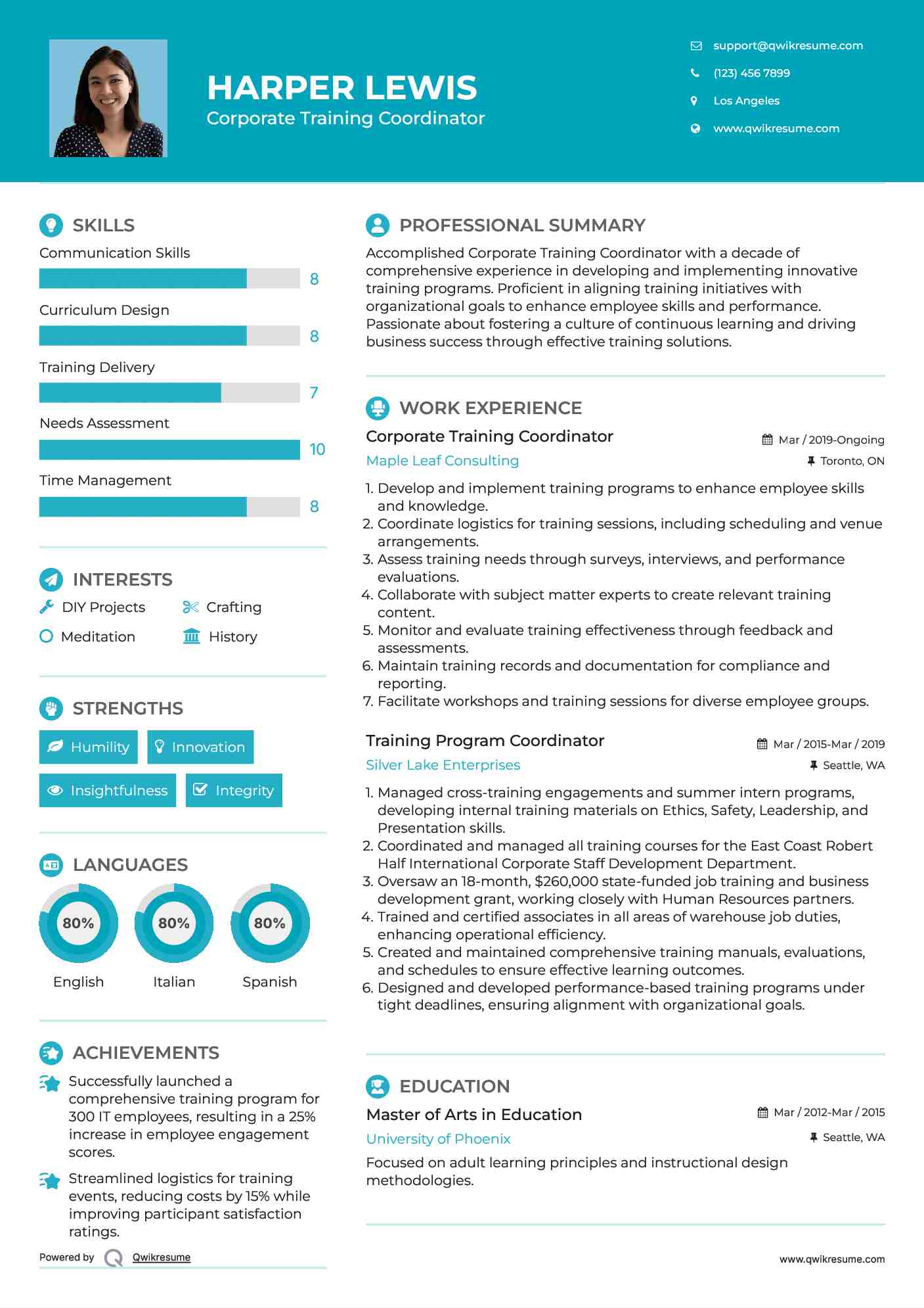 Corporate Training Coordinator Resume Format