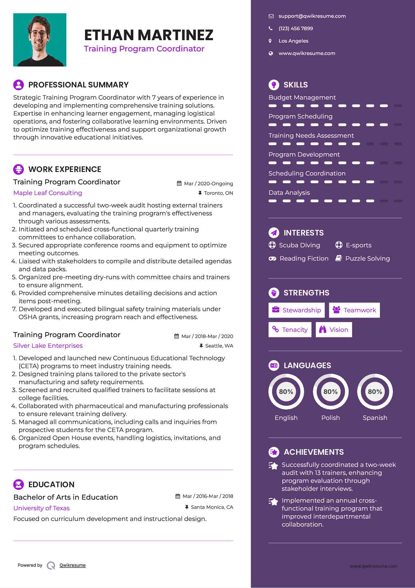 Training Program Coordinator Resume Template