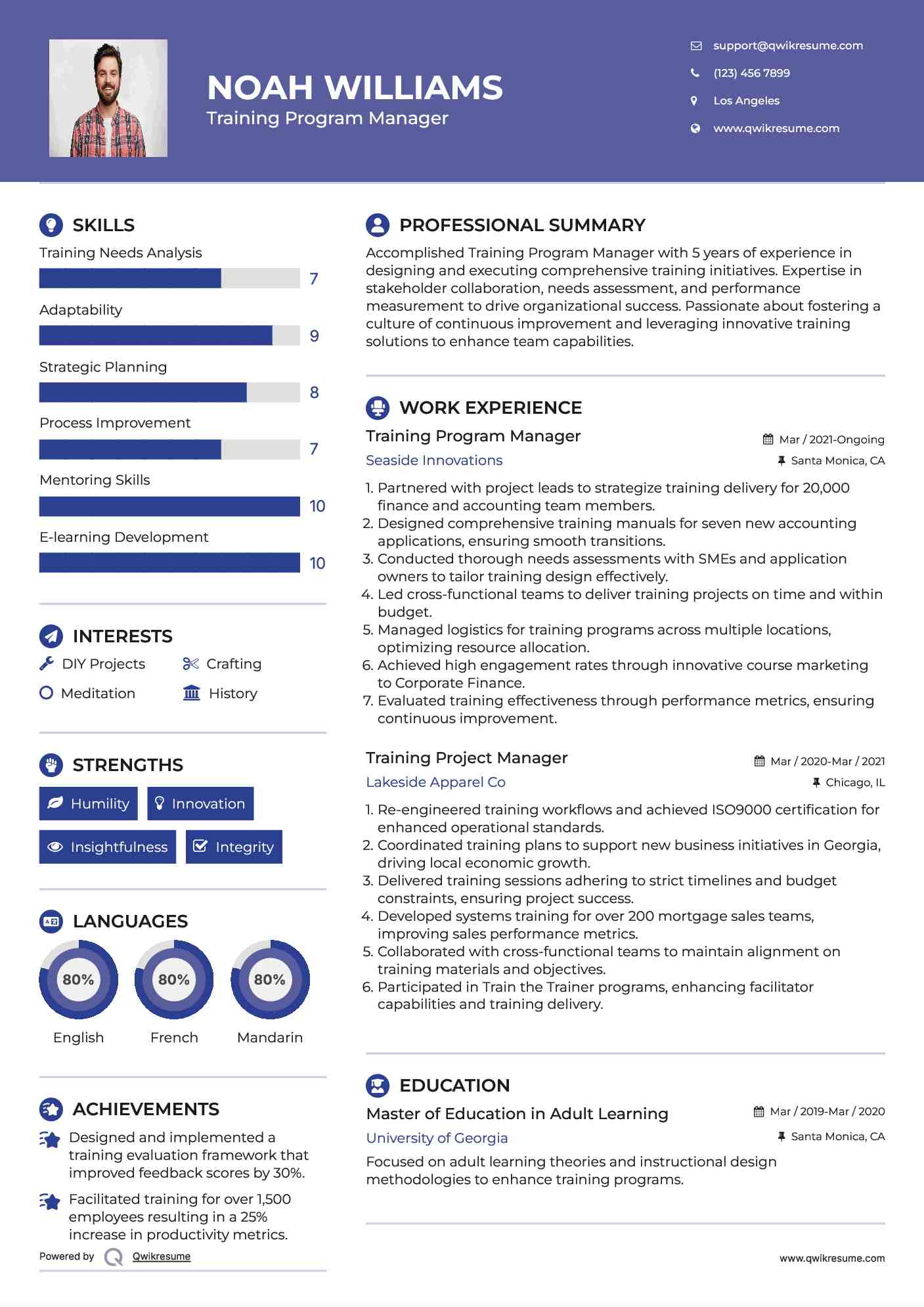 Training Program Manager Resume Sample