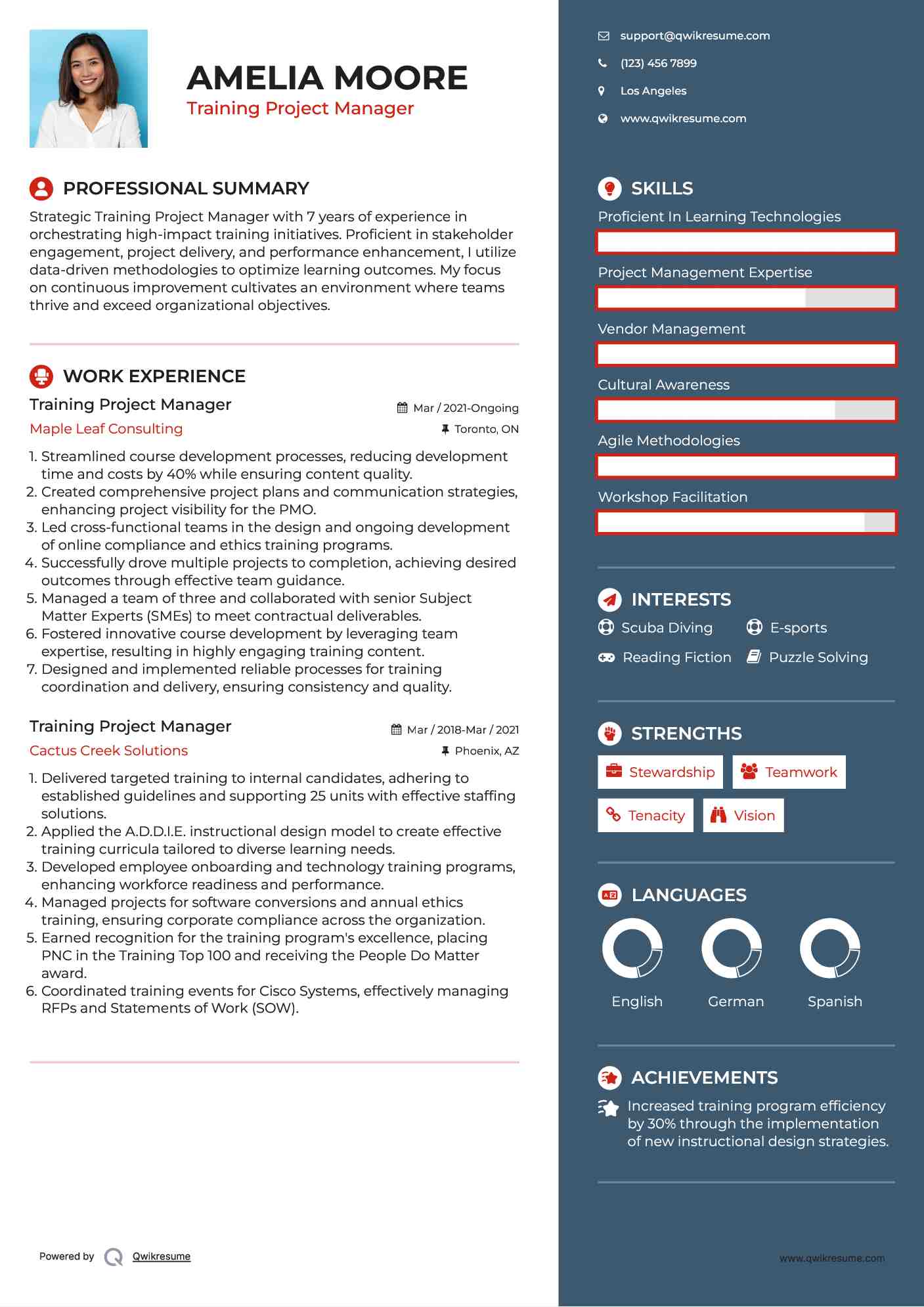 Training Project Manager Resume Sample