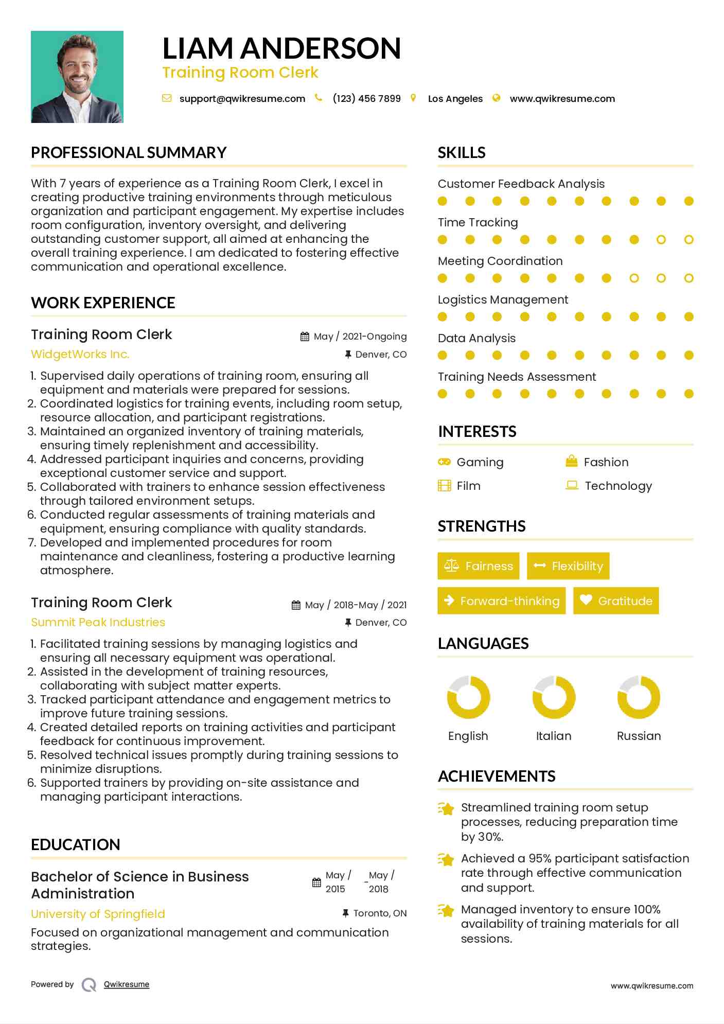Training Room Clerk Resume Template
